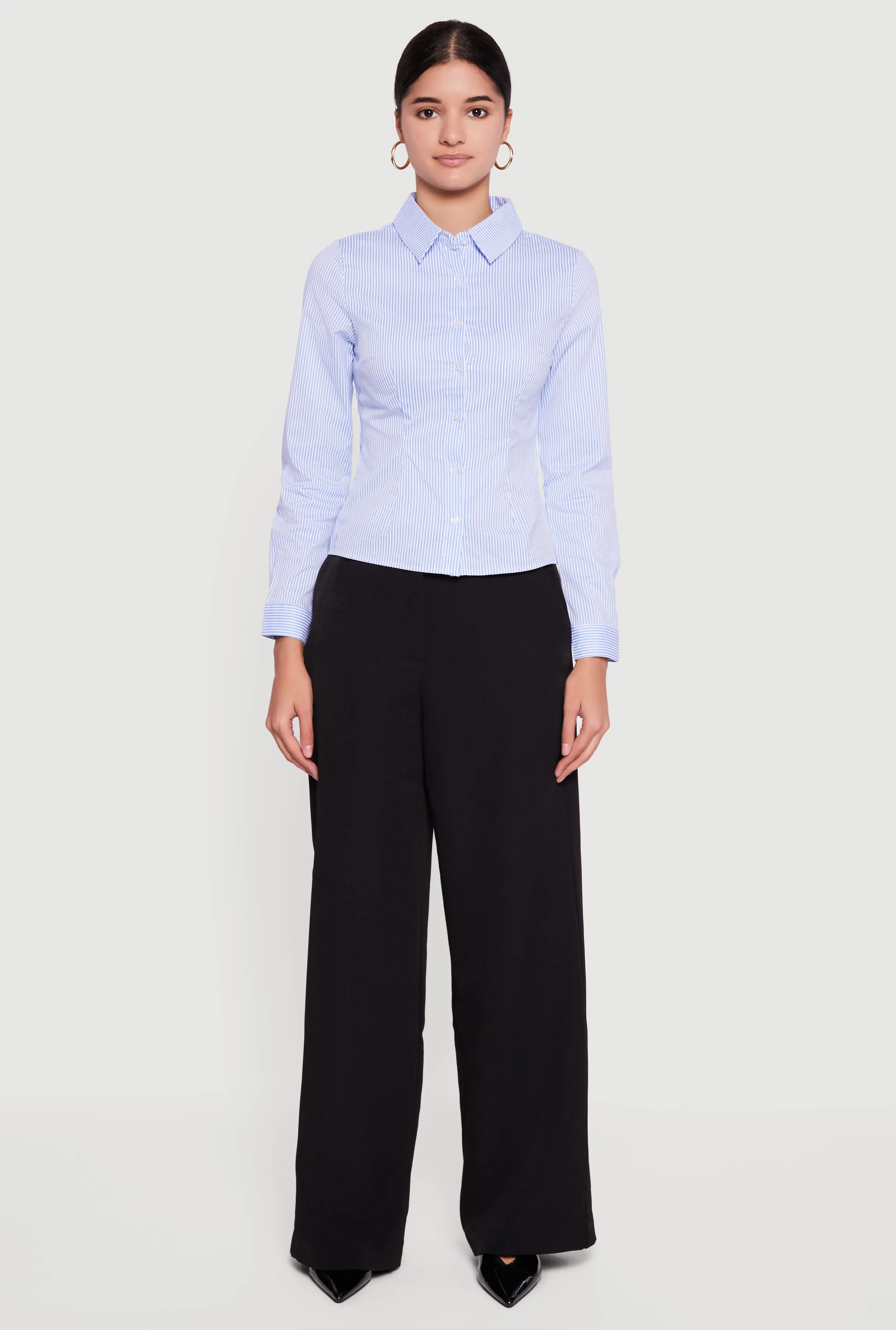 Pinstripe Long Sleeve Button Front Shirt sold by Rainbow product image thumbnail 3