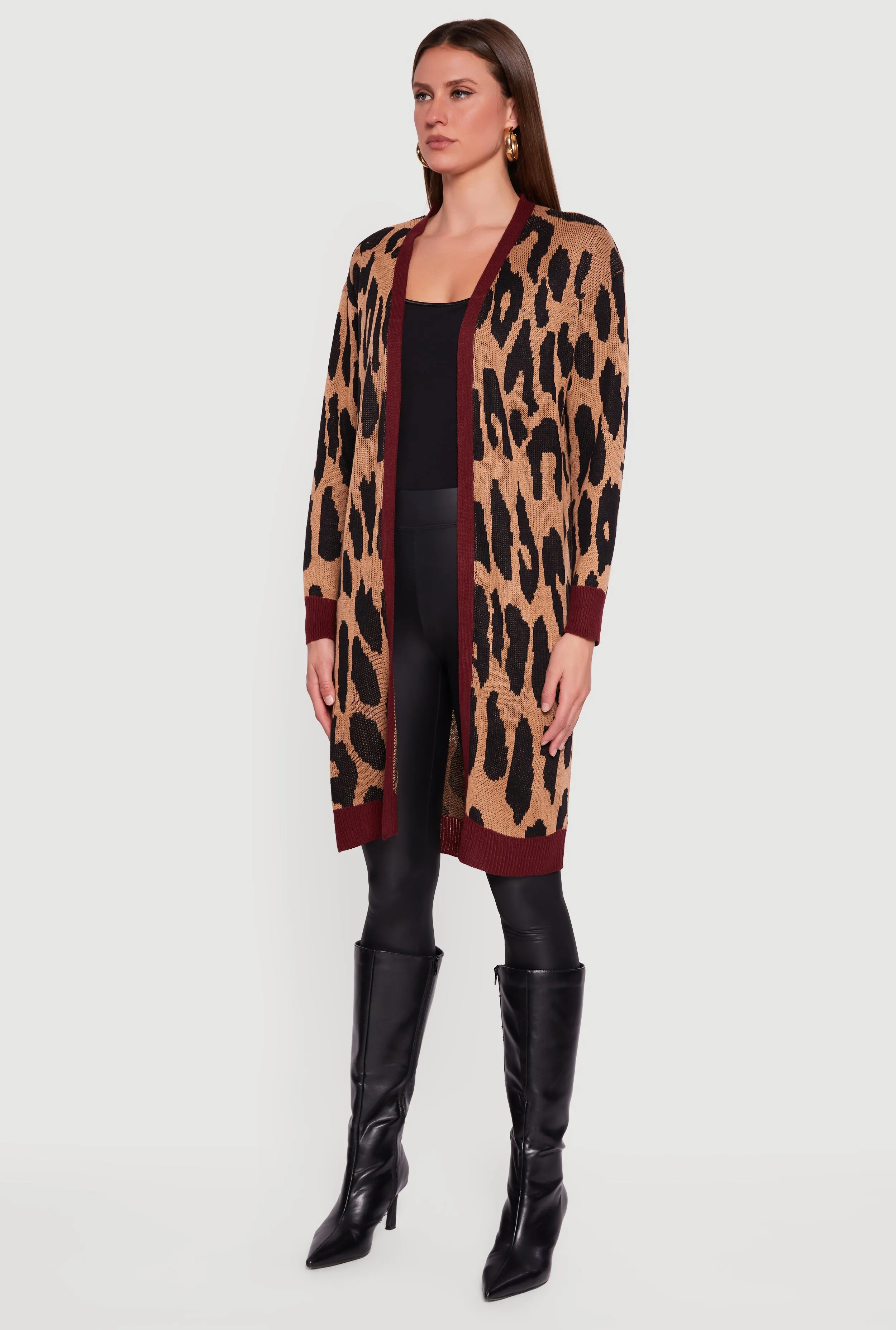 Leopard Print Open Front Long Cardigan sold by Rainbow product image thumbnail 3