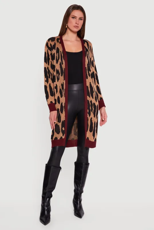 Leopard Print Open Front Long Cardigan sold by Rainbow