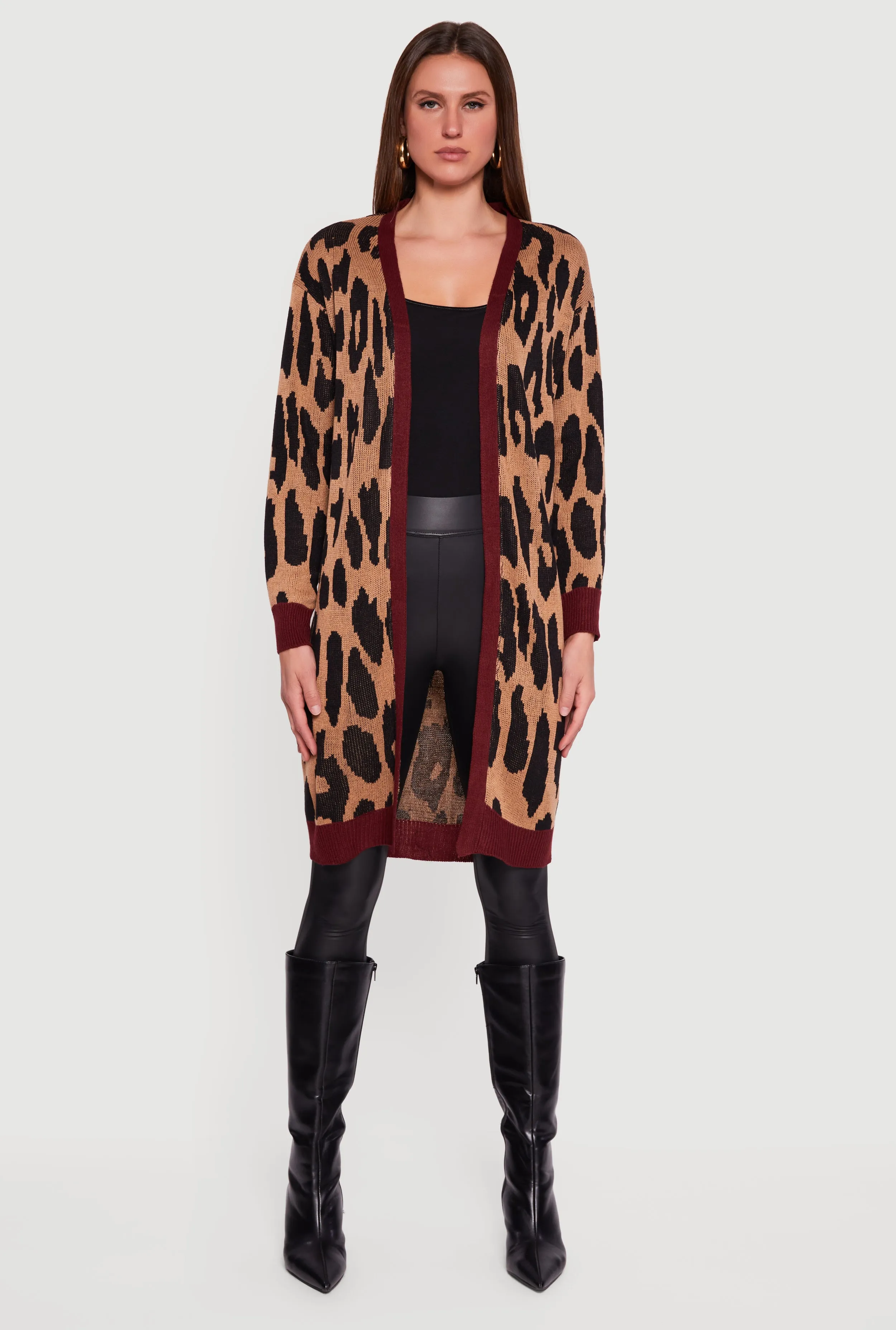 Leopard Print Open Front Long Cardigan sold by Rainbow product image thumbnail 2