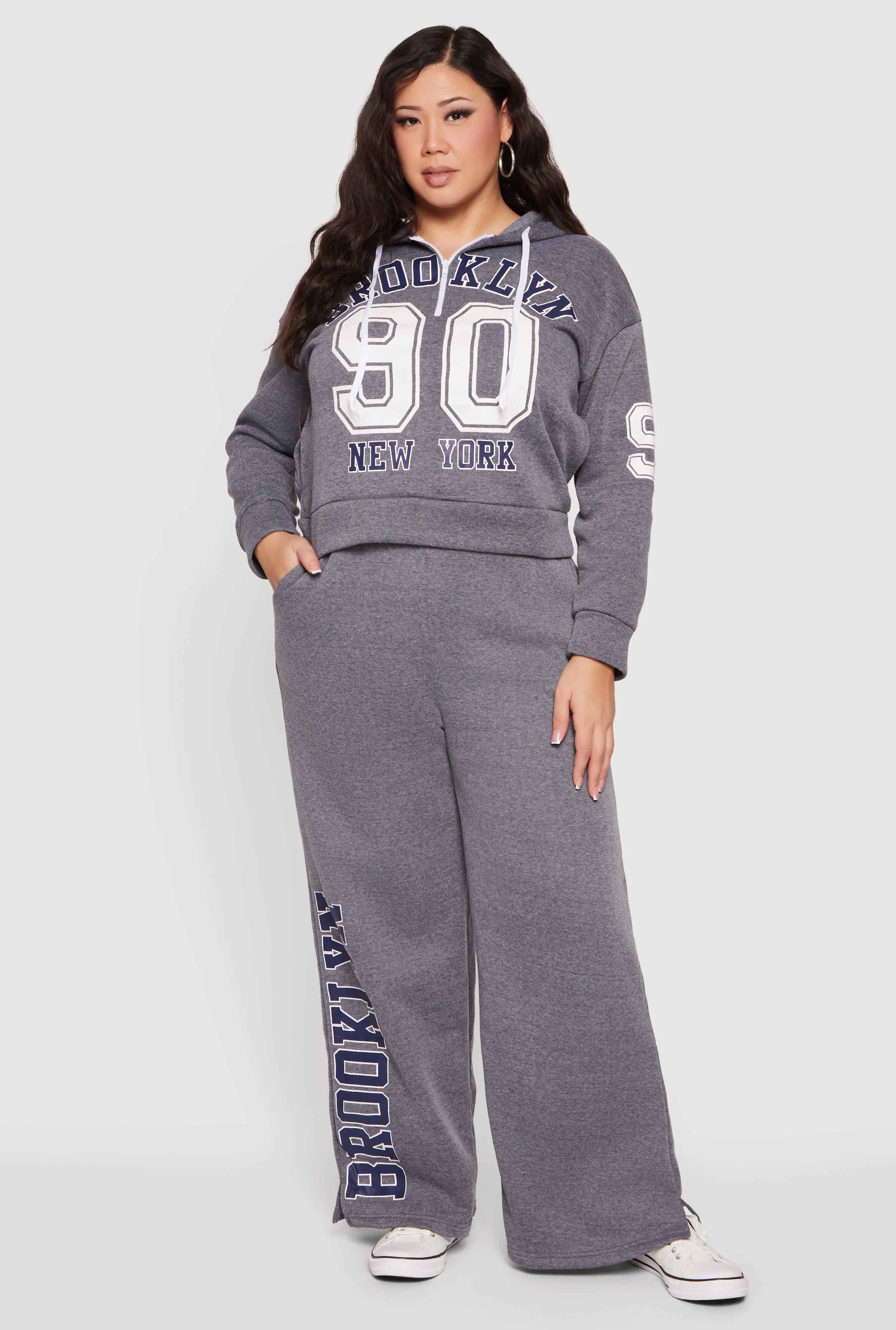 Plus Size High Waisted Wide Leg Brooklyn Graphic Sweatpants sold by Rainbow product image thumbnail 3