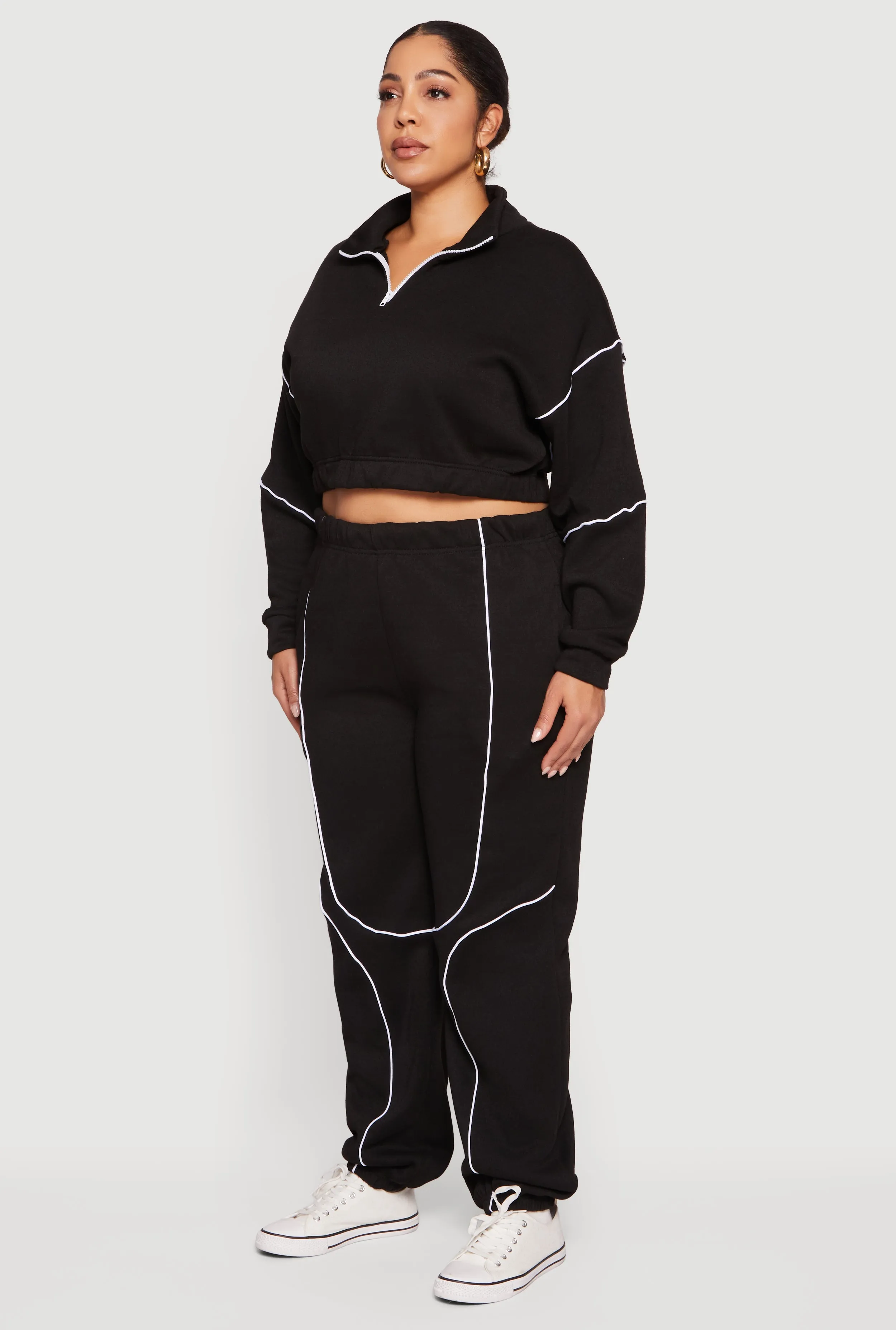 Plus Size Cropped Zip Front Drop Shoulder Sweatshirt sold by Rainbow product image thumbnail 5
