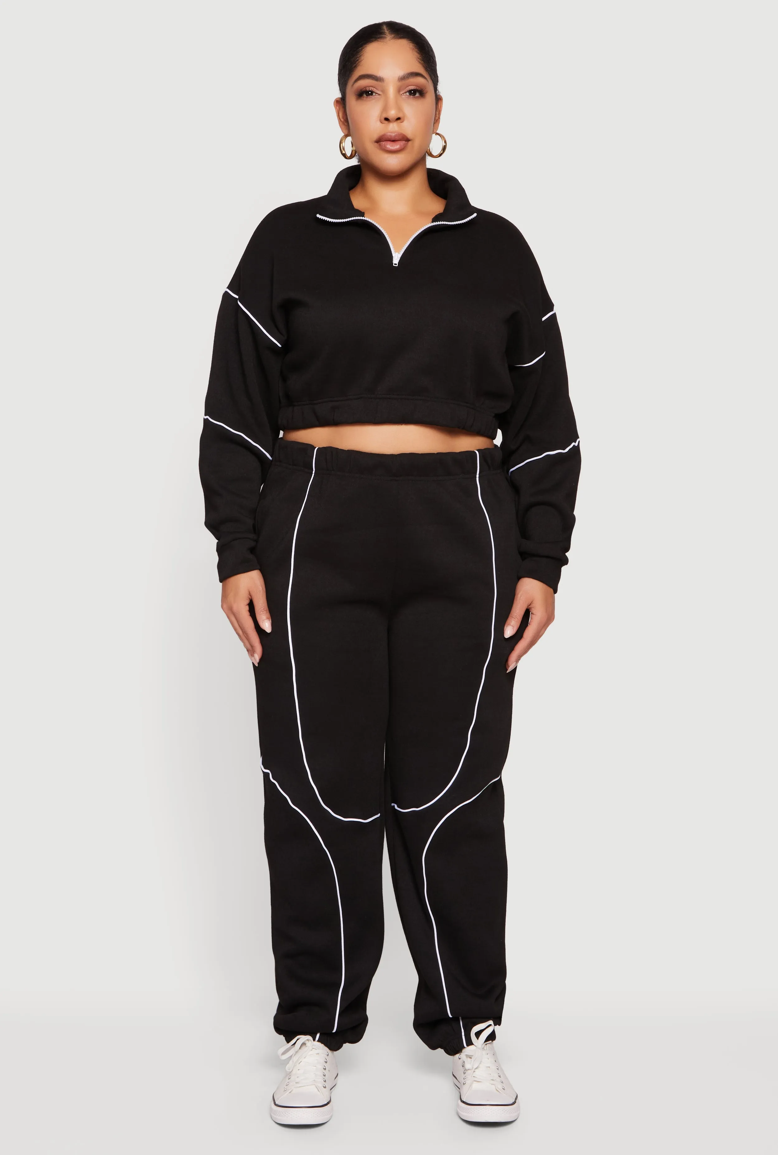 Plus Size Cropped Zip Front Drop Shoulder Sweatshirt sold by Rainbow product image thumbnail 2