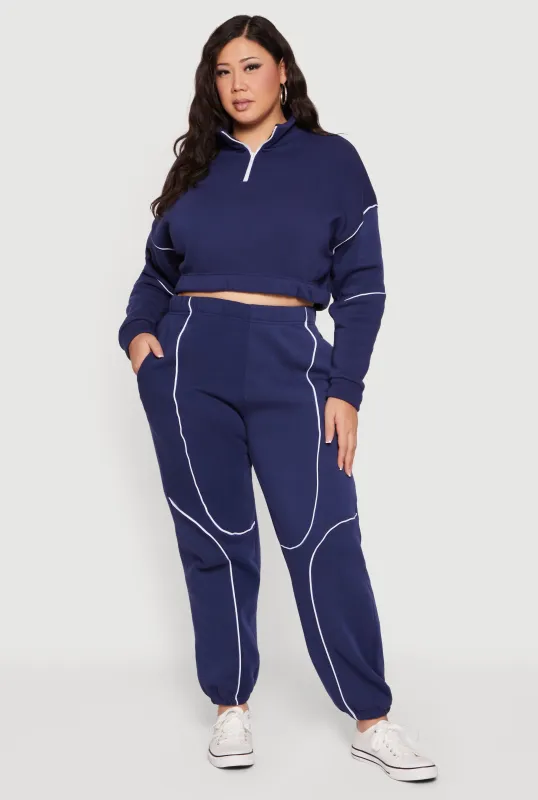 Plus Size High Waisted Contrast Trim Piping Detail Joggers sold by Rainbow