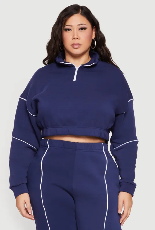 Plus Size Cropped Zip Front Drop Shoulder Sweatshirt sold by Rainbow