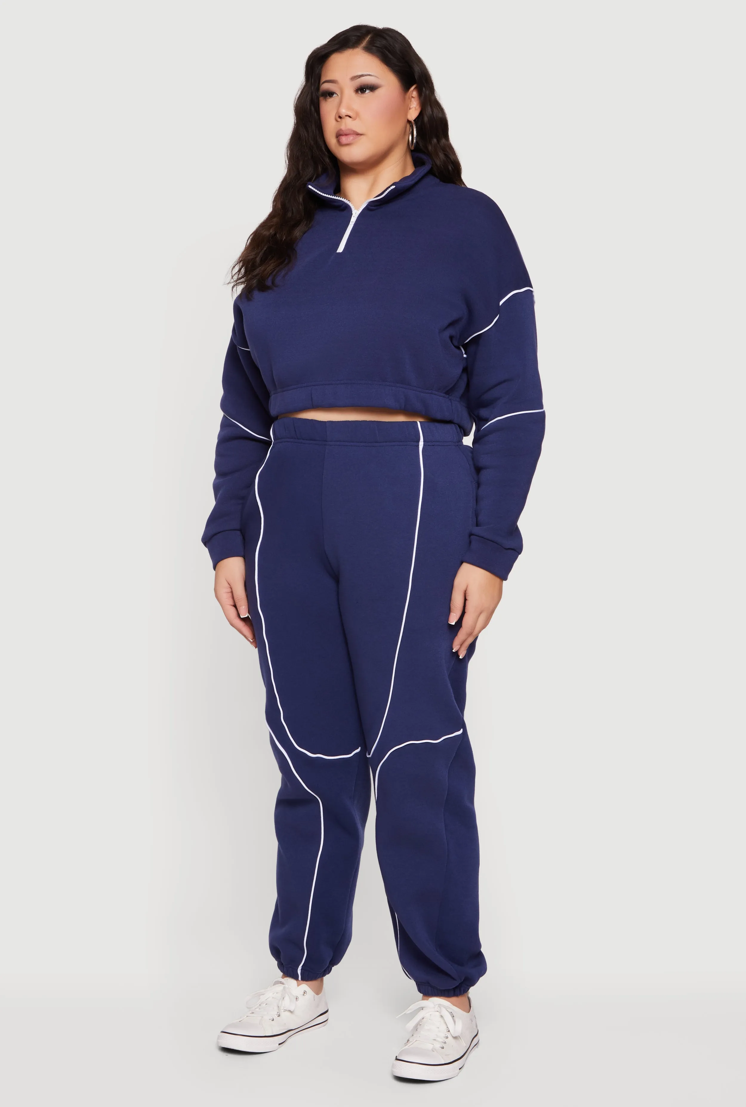 Plus Size Cropped Zip Front Drop Shoulder Sweatshirt sold by Rainbow product image thumbnail 5