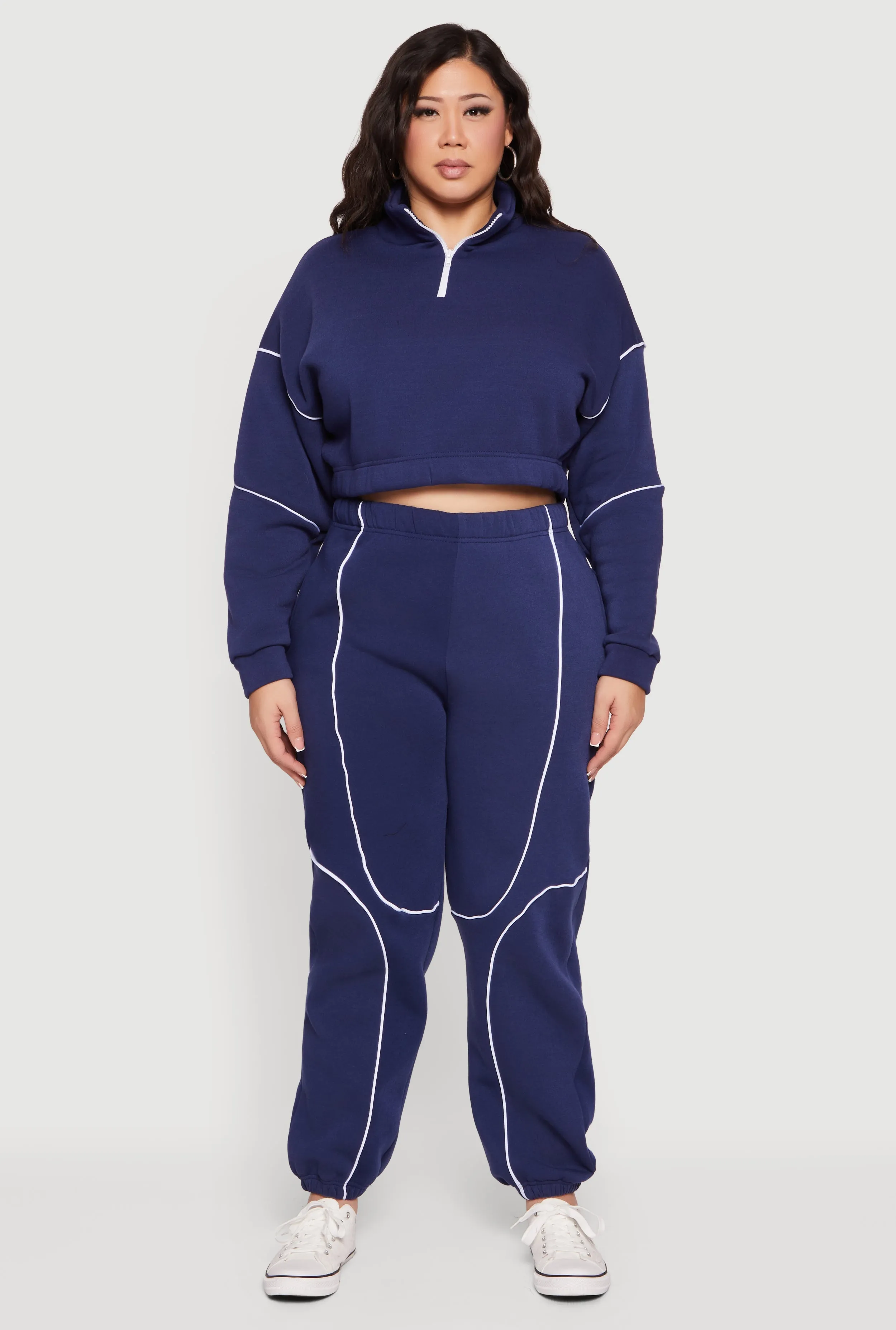 Plus Size Cropped Zip Front Drop Shoulder Sweatshirt sold by Rainbow product image thumbnail 2