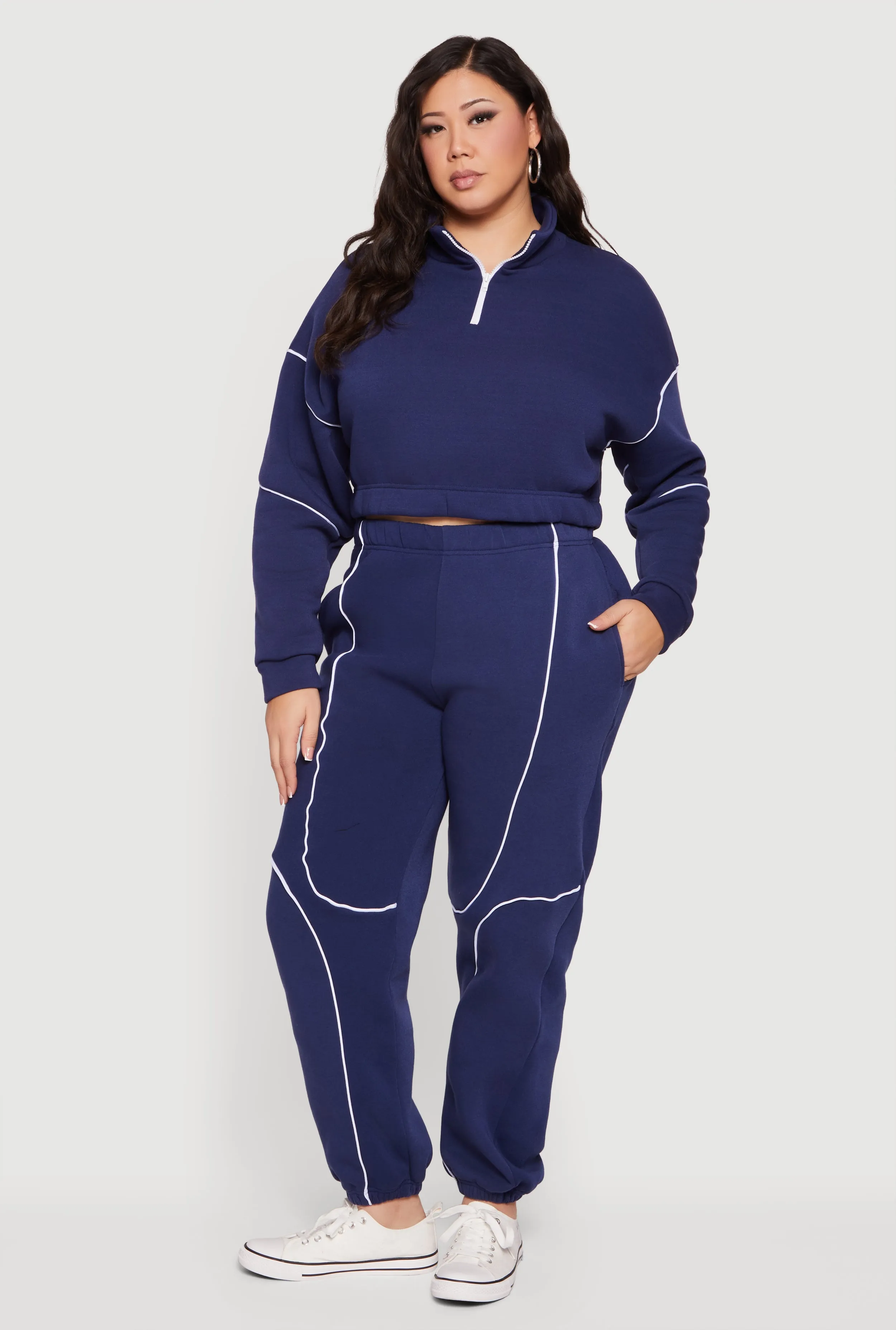 Plus Size Cropped Zip Front Drop Shoulder Sweatshirt sold by Rainbow product image thumbnail 3