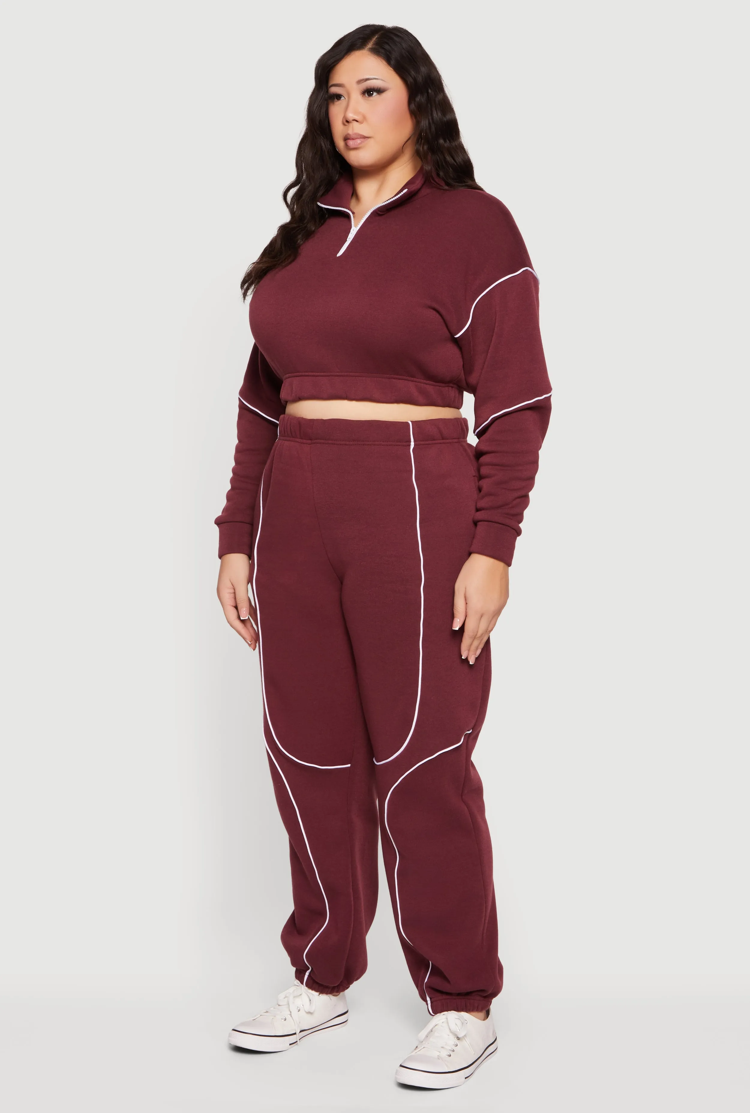 Plus Size Cropped Zip Front Drop Shoulder Sweatshirt sold by Rainbow product image thumbnail 5