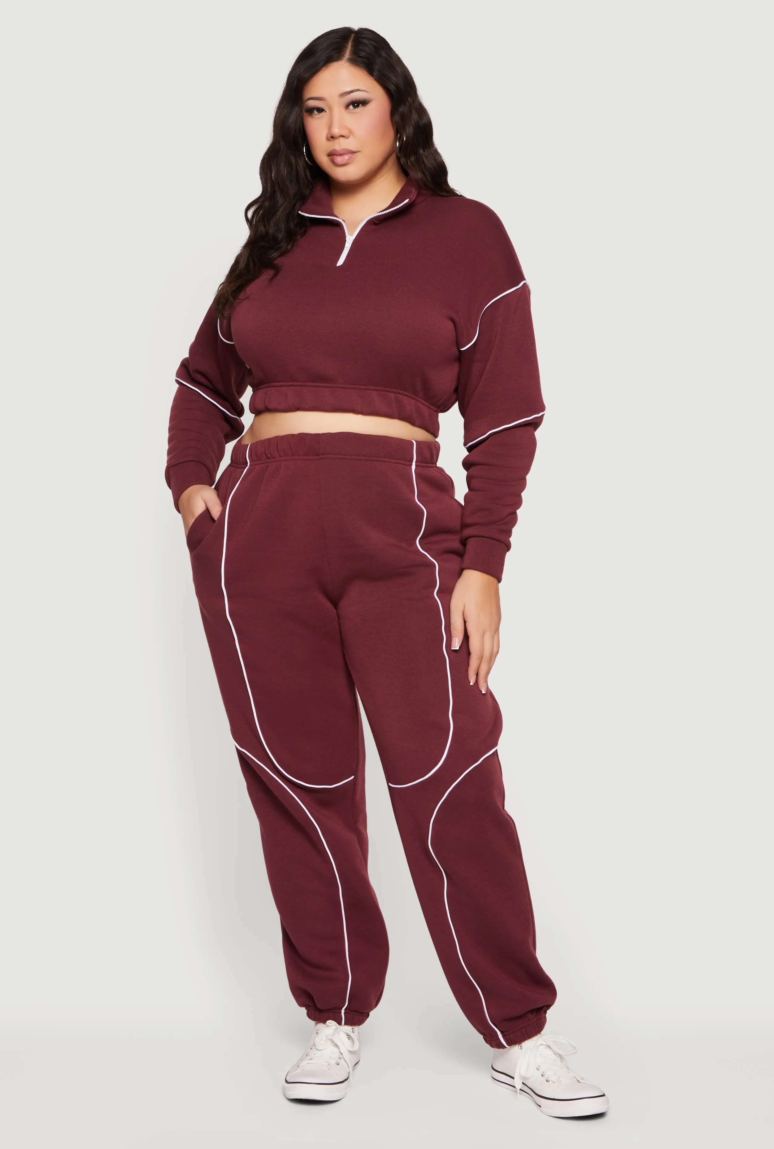Plus Size Cropped Zip Front Drop Shoulder Sweatshirt sold by Rainbow product image thumbnail 3