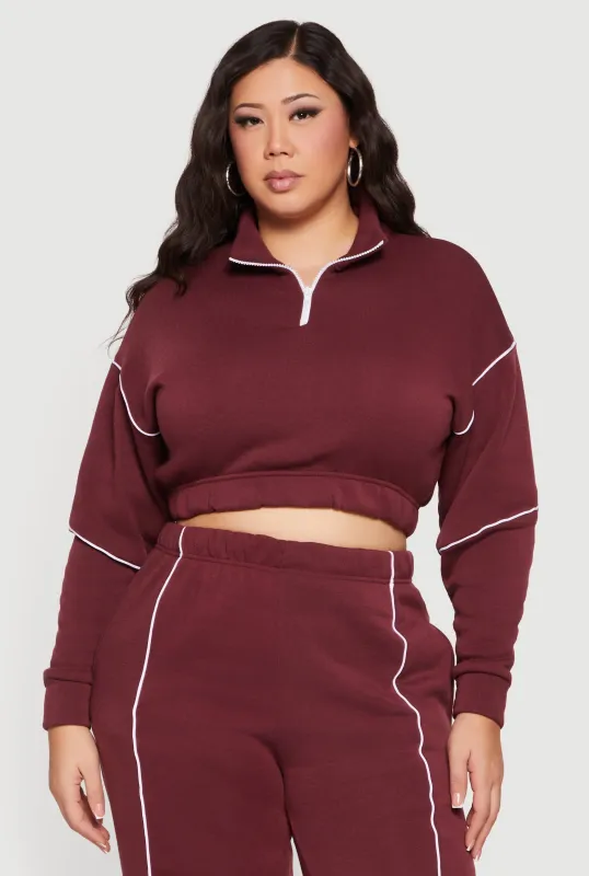 Plus Size Cropped Zip Front Drop Shoulder Sweatshirt sold by Rainbow