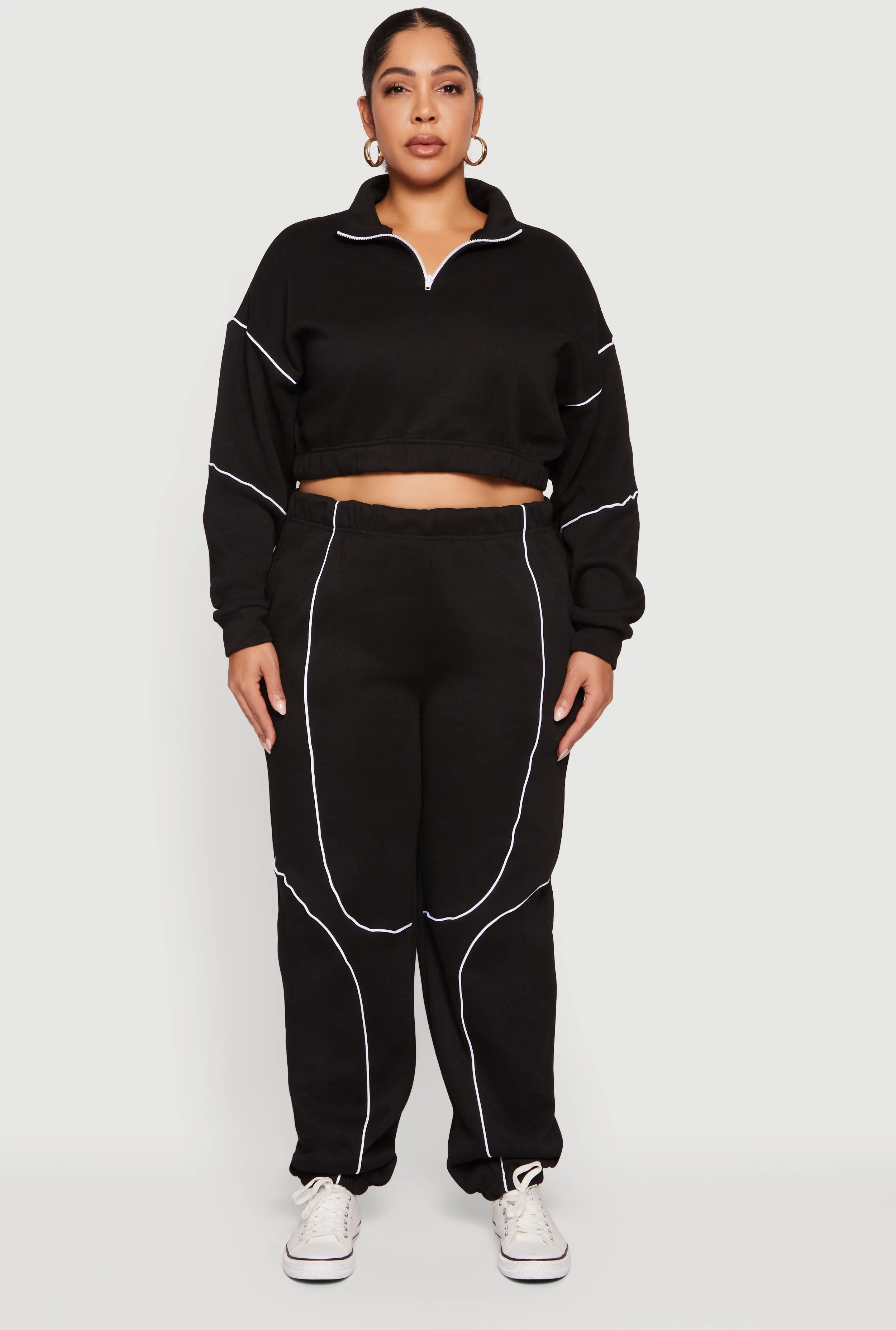 Plus Size High Waisted Contrast Trim Piping Detail Joggers sold by Rainbow product image thumbnail 2