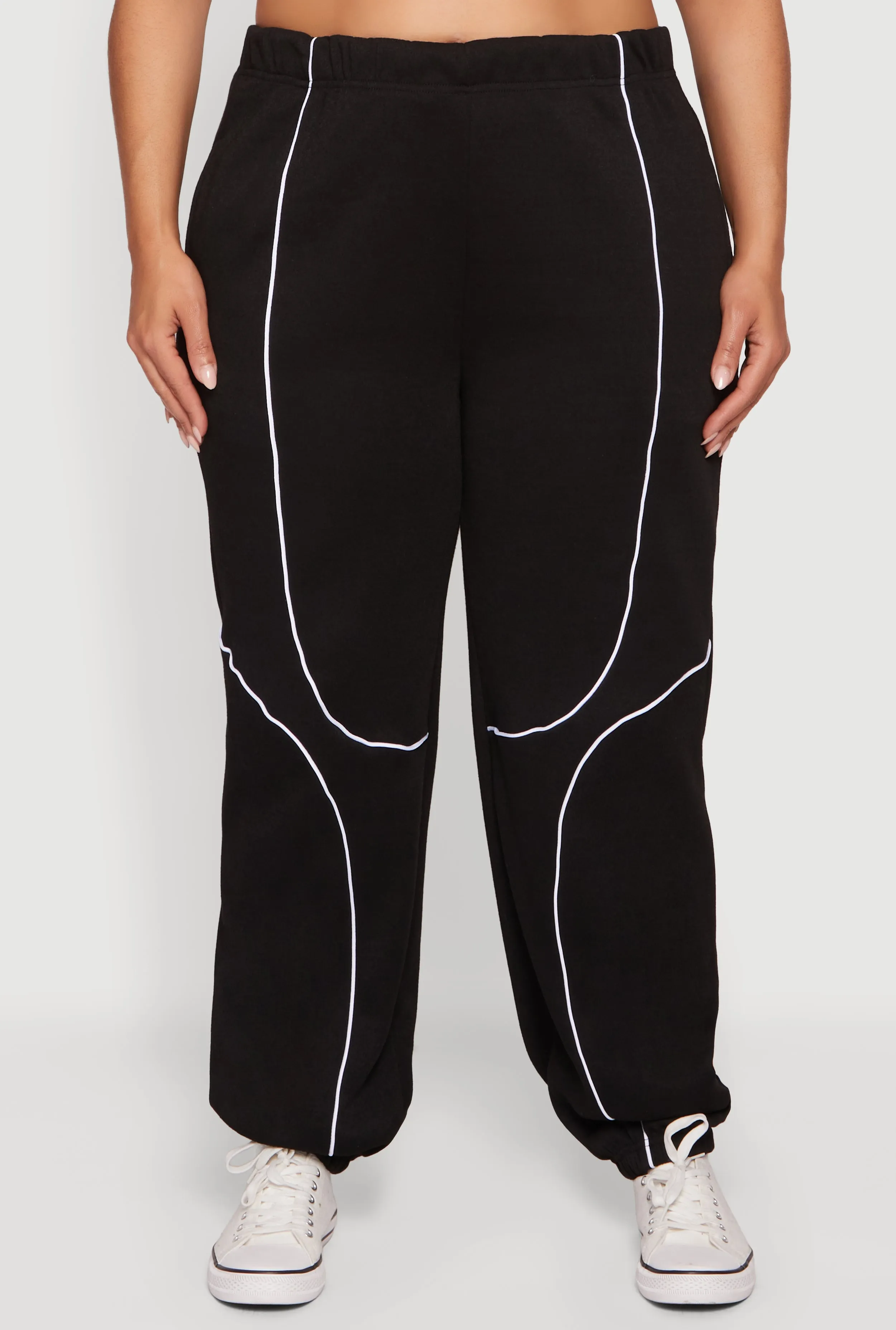 Plus Size High Waisted Contrast Trim Piping Detail Joggers sold by Rainbow product image thumbnail 3