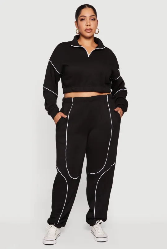 Plus Size High Waisted Contrast Trim Piping Detail Joggers sold by Rainbow