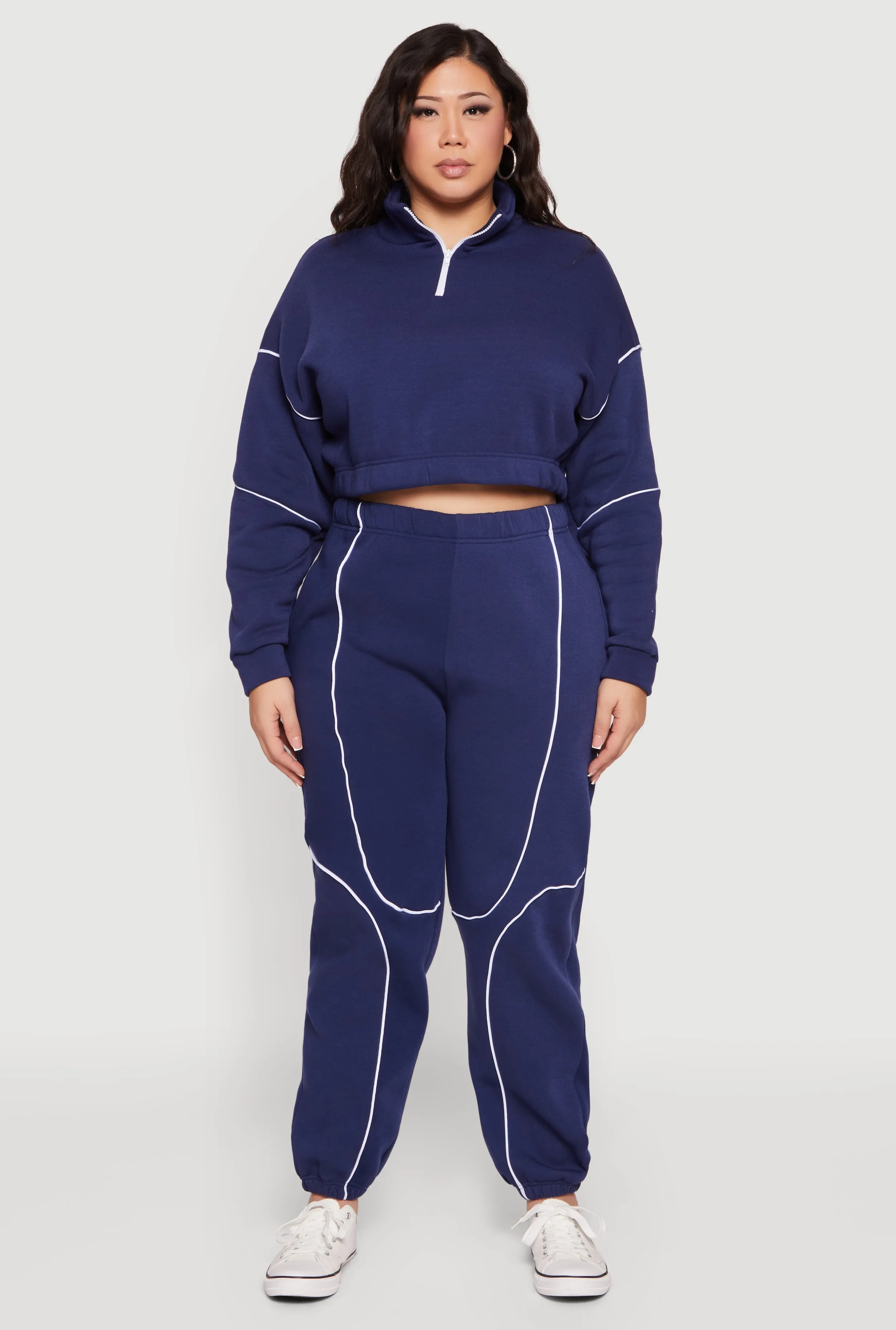 Plus Size High Waisted Contrast Trim Piping Detail Joggers sold by Rainbow product image thumbnail 2