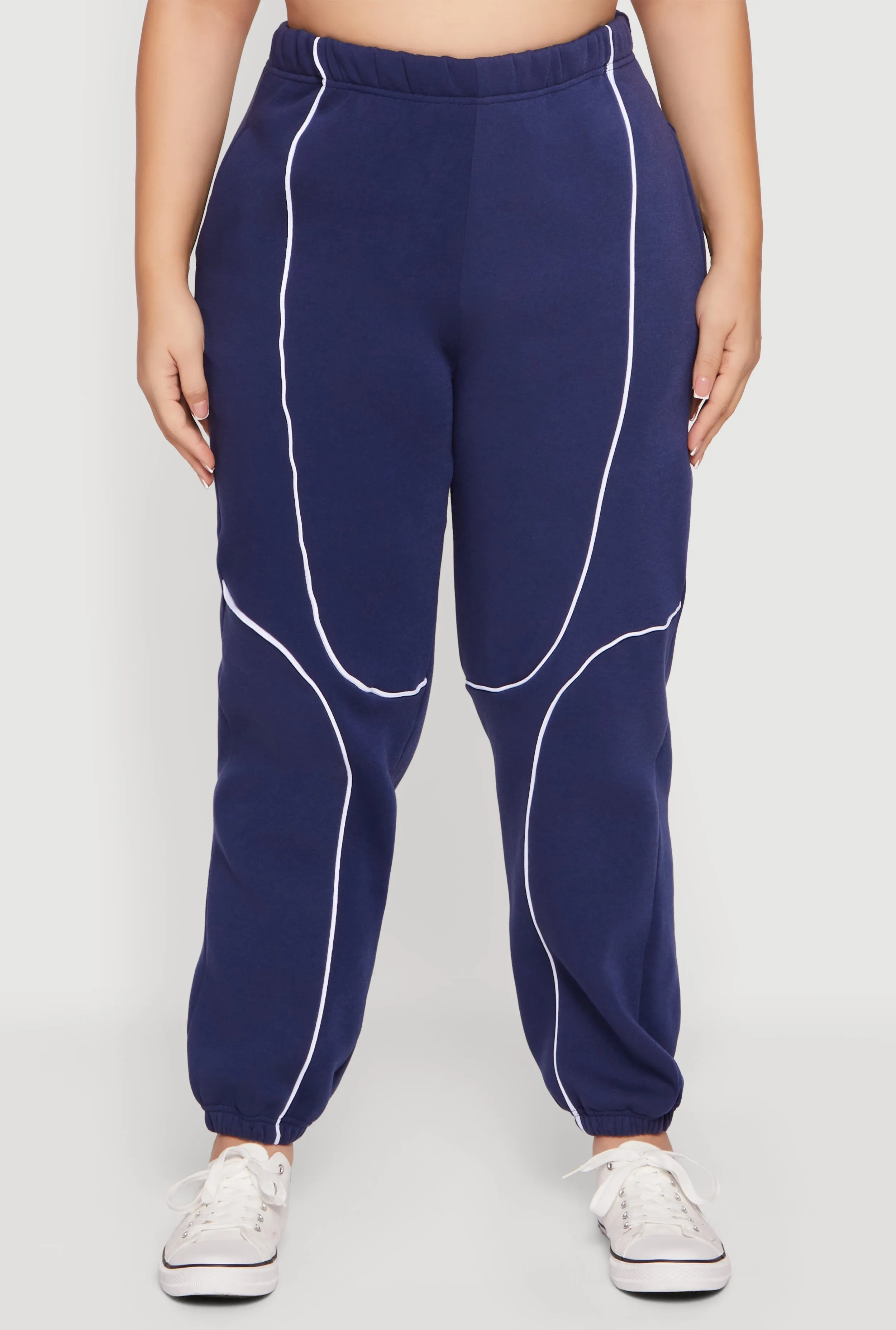 Plus Size High Waisted Contrast Trim Piping Detail Joggers sold by Rainbow product image thumbnail 3