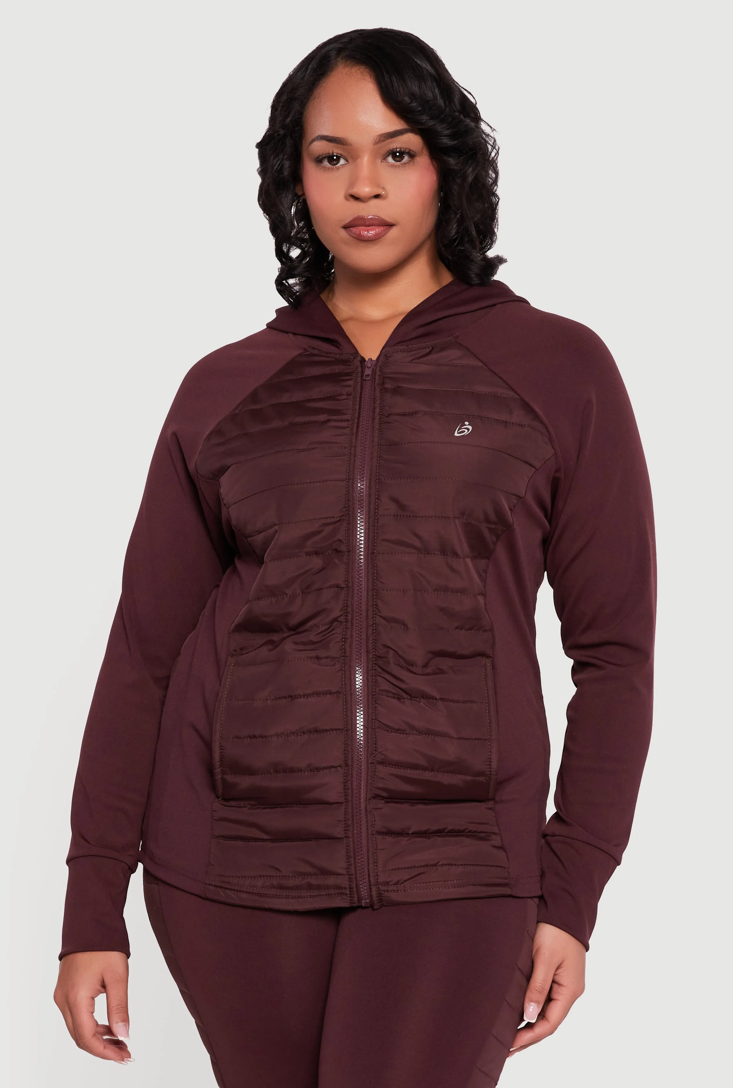 Plus Size Lightweight Puffer Detail Hooded Active Jacket sold by Rainbow