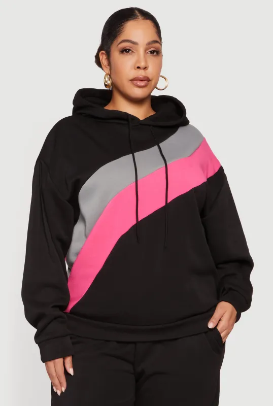 Plus Size Color Block Pullover Hoodie sold by Rainbow