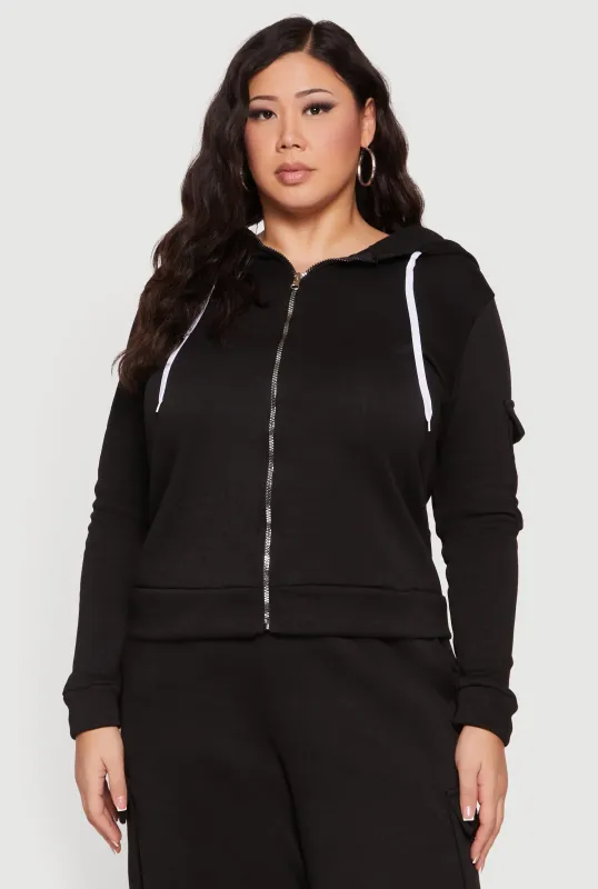 Plus Size Long Sleeve Zip Front Hoodie with Cargo Pocket sold by Rainbow