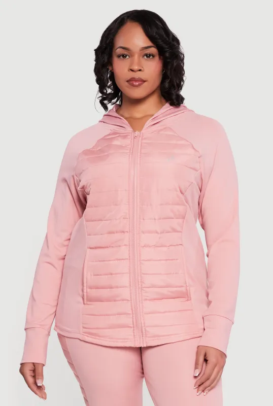 Plus Size Lightweight Puffer Detail Hooded Active Jacket sold by Rainbow