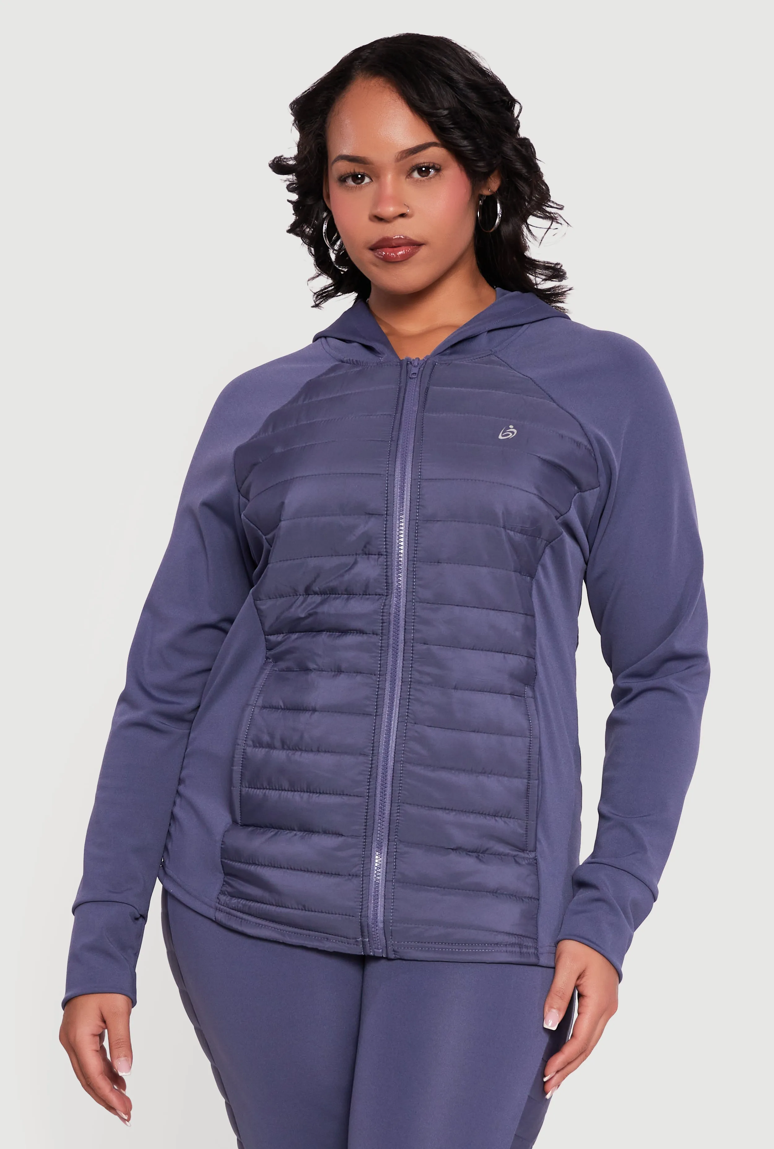 Plus Size Lightweight Puffer Detail Hooded Active Jacket sold by Rainbow