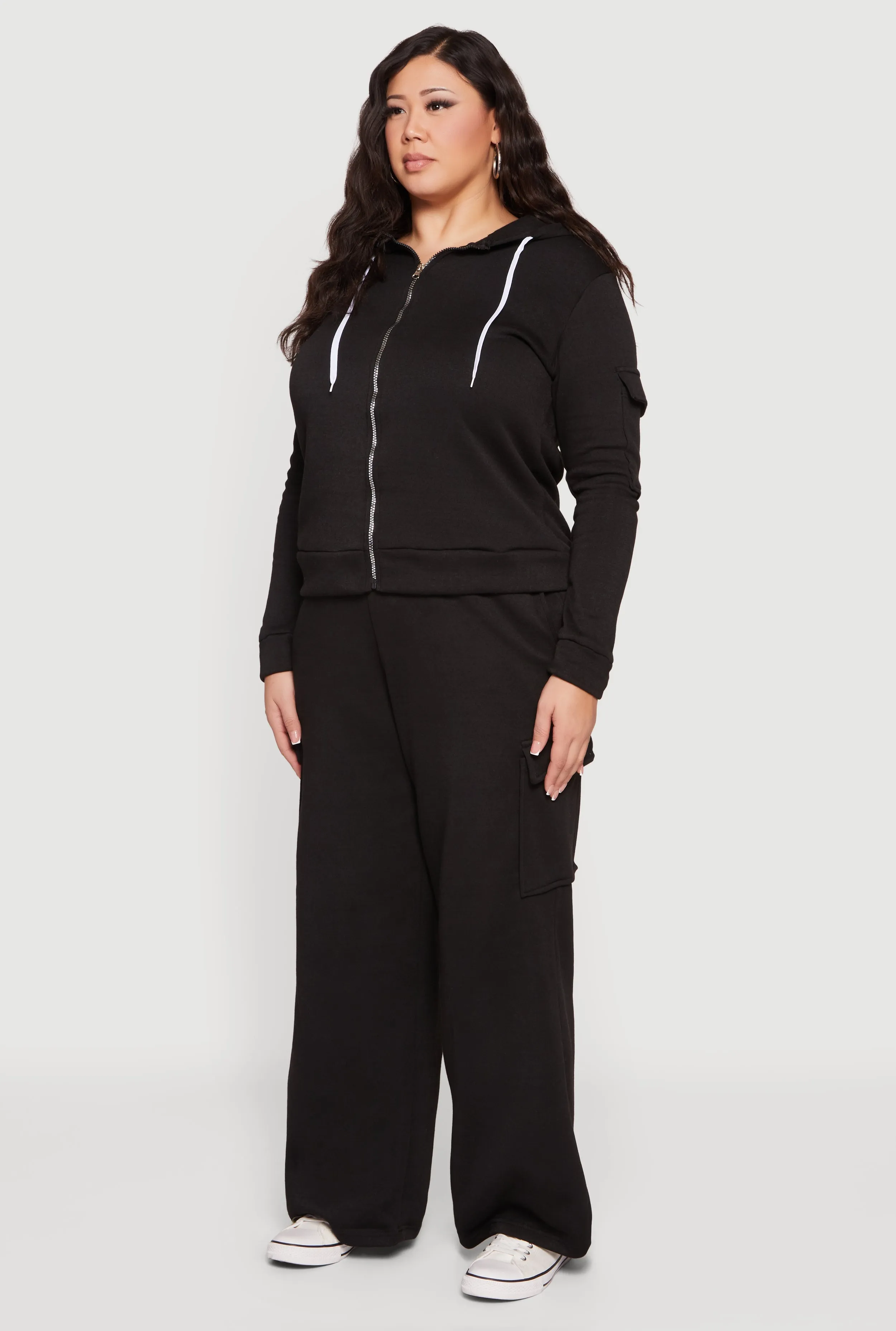 Plus Size Long Sleeve Zip Front Hoodie with Cargo Pocket sold by Rainbow product image thumbnail 5