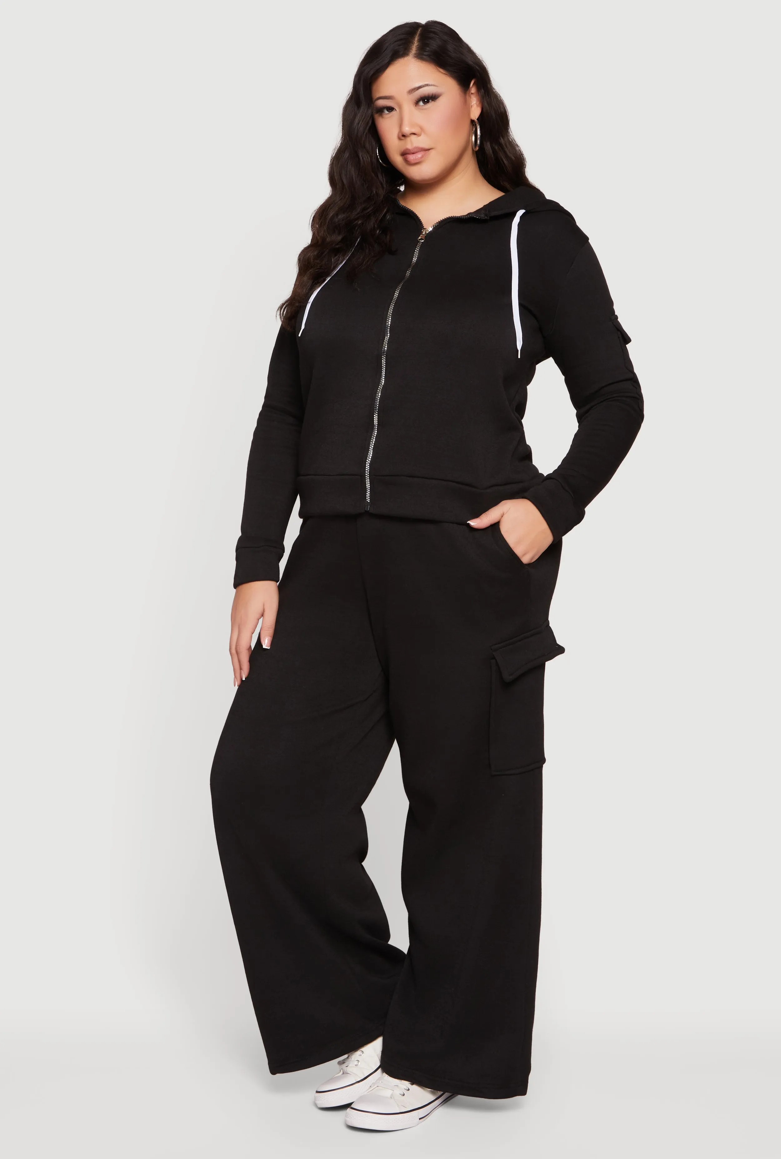 Plus Size Long Sleeve Zip Front Hoodie with Cargo Pocket sold by Rainbow product image thumbnail 3