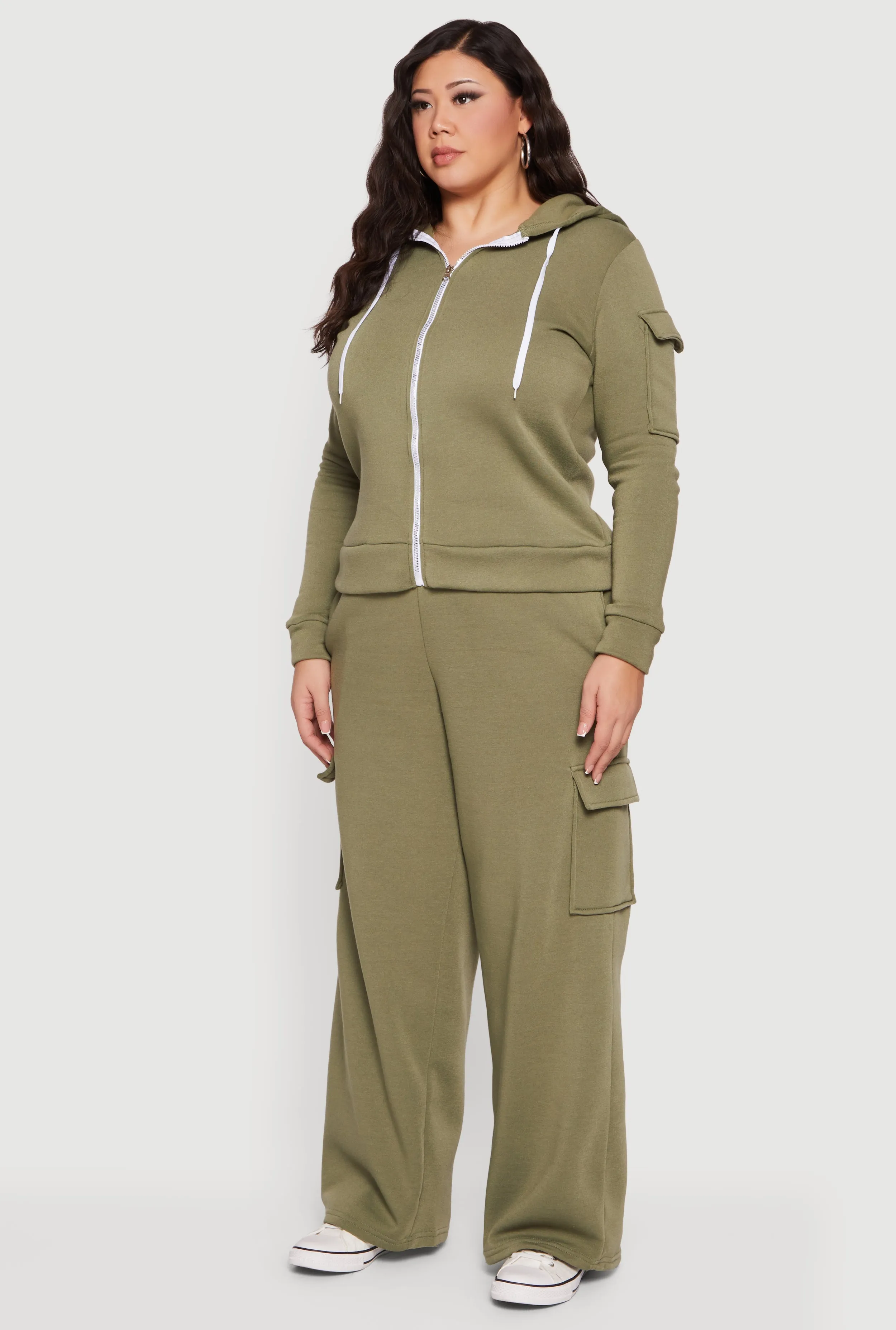 Plus Size Long Sleeve Zip Front Hoodie with Cargo Pocket sold by Rainbow product image thumbnail 5