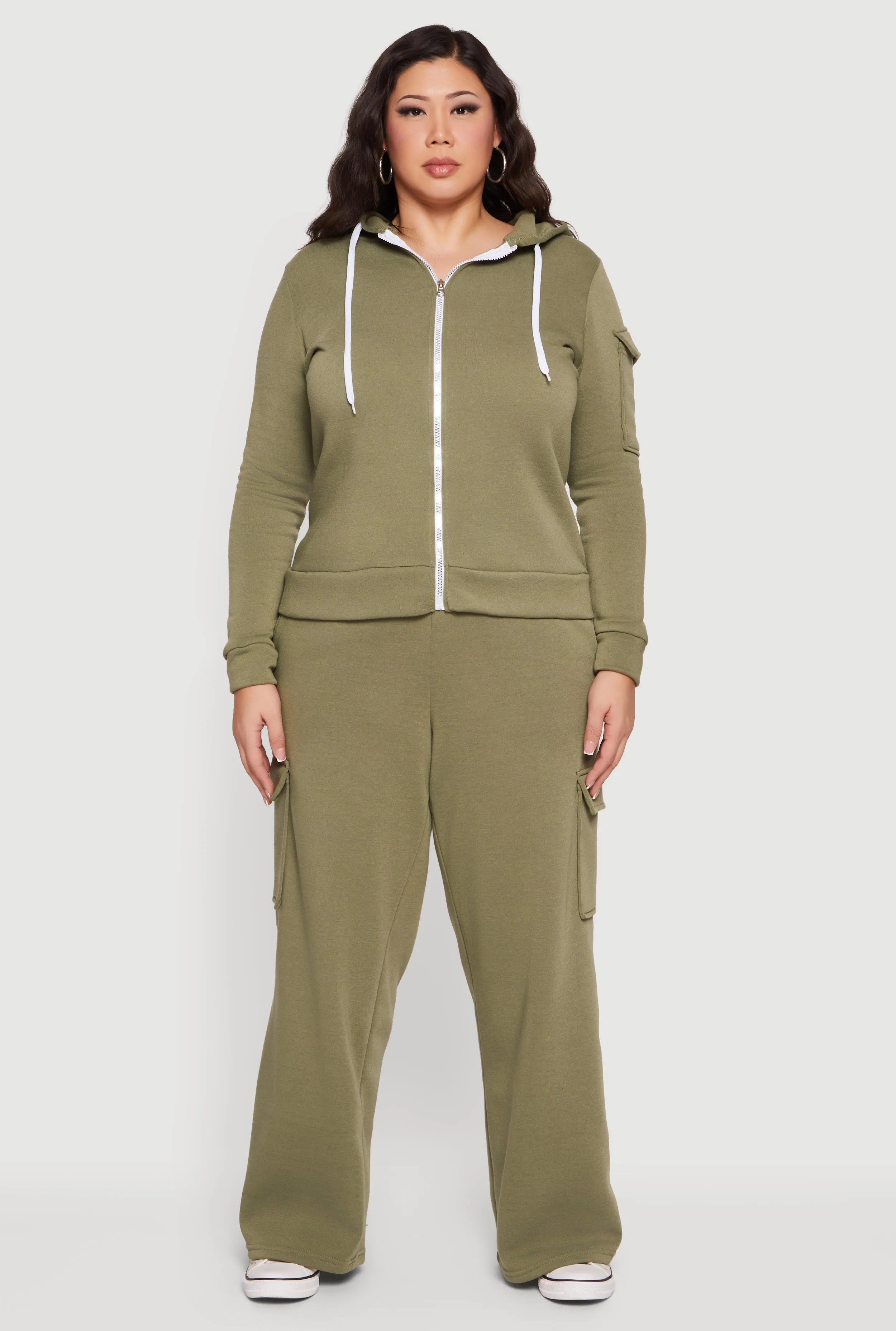 Plus Size Long Sleeve Zip Front Hoodie with Cargo Pocket sold by Rainbow product image thumbnail 2