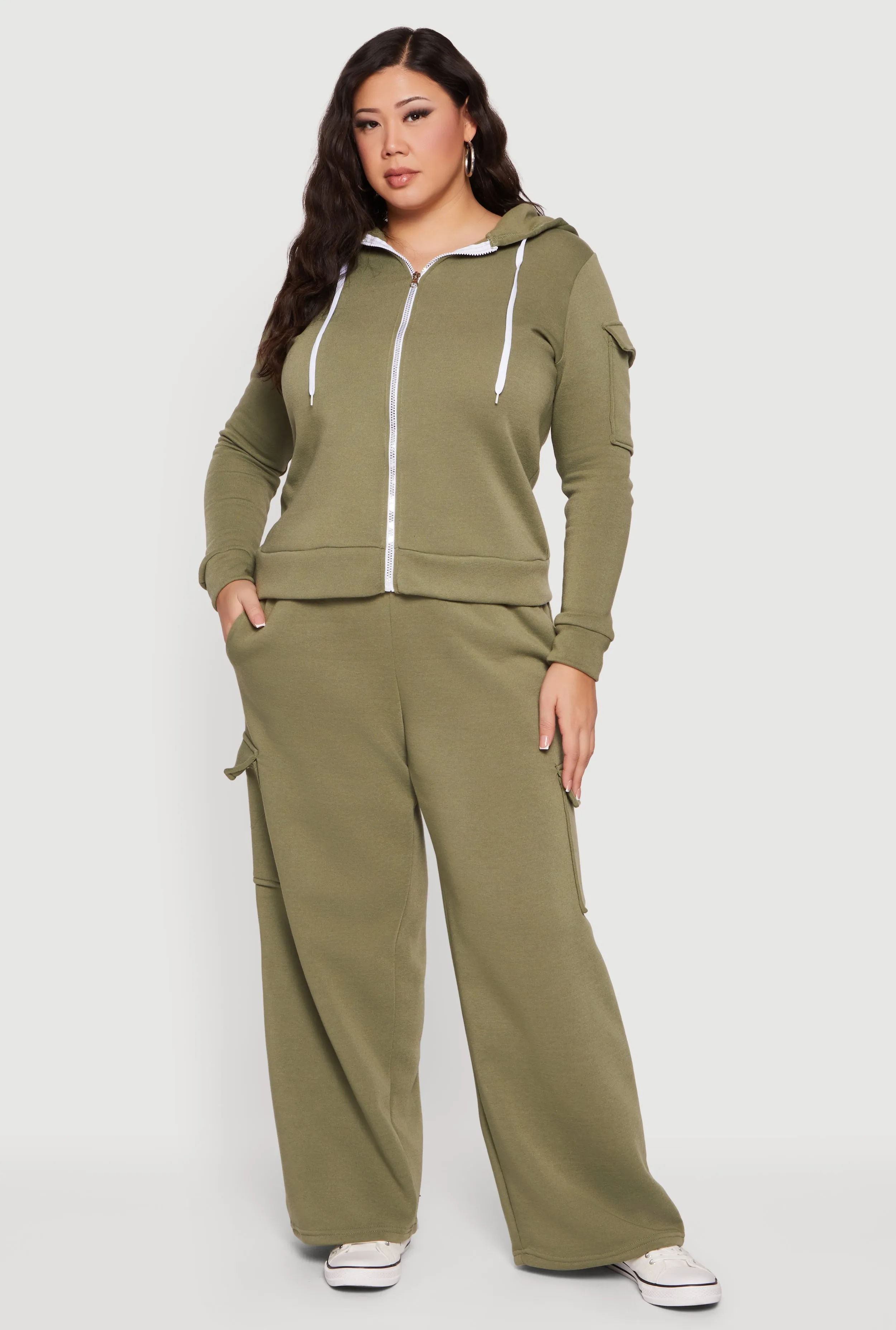 Plus Size Long Sleeve Zip Front Hoodie with Cargo Pocket sold by Rainbow product image thumbnail 3