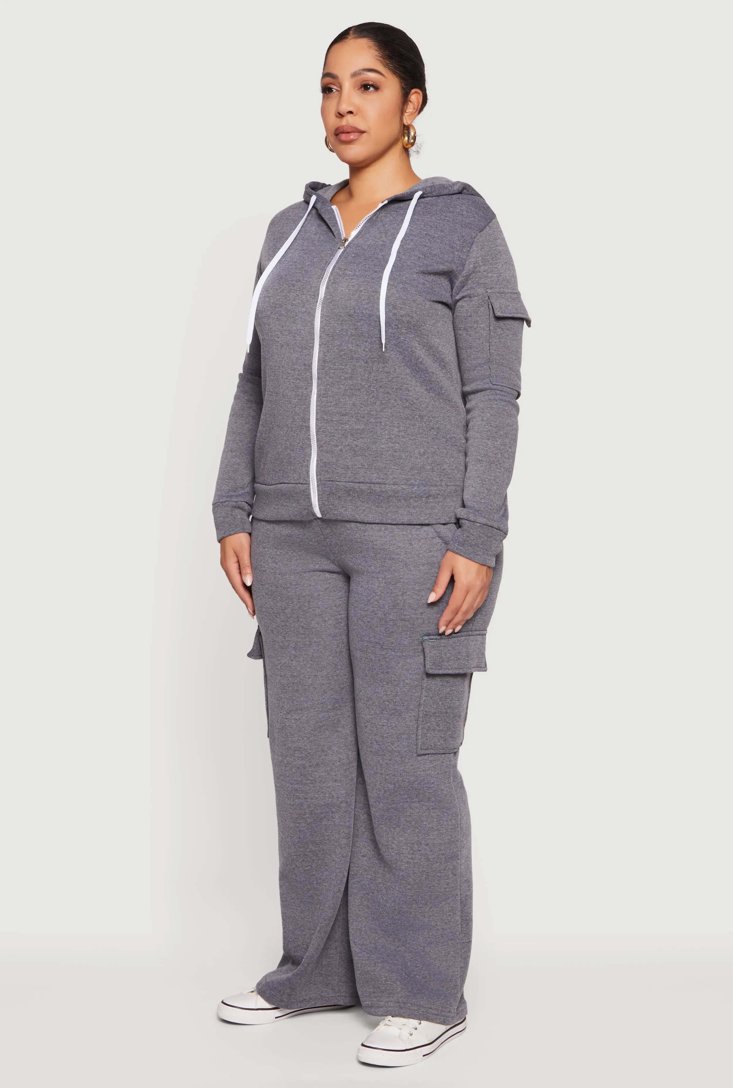 Plus Size Long Sleeve Zip Front Hoodie with Cargo Pocket sold by Rainbow product image thumbnail 5