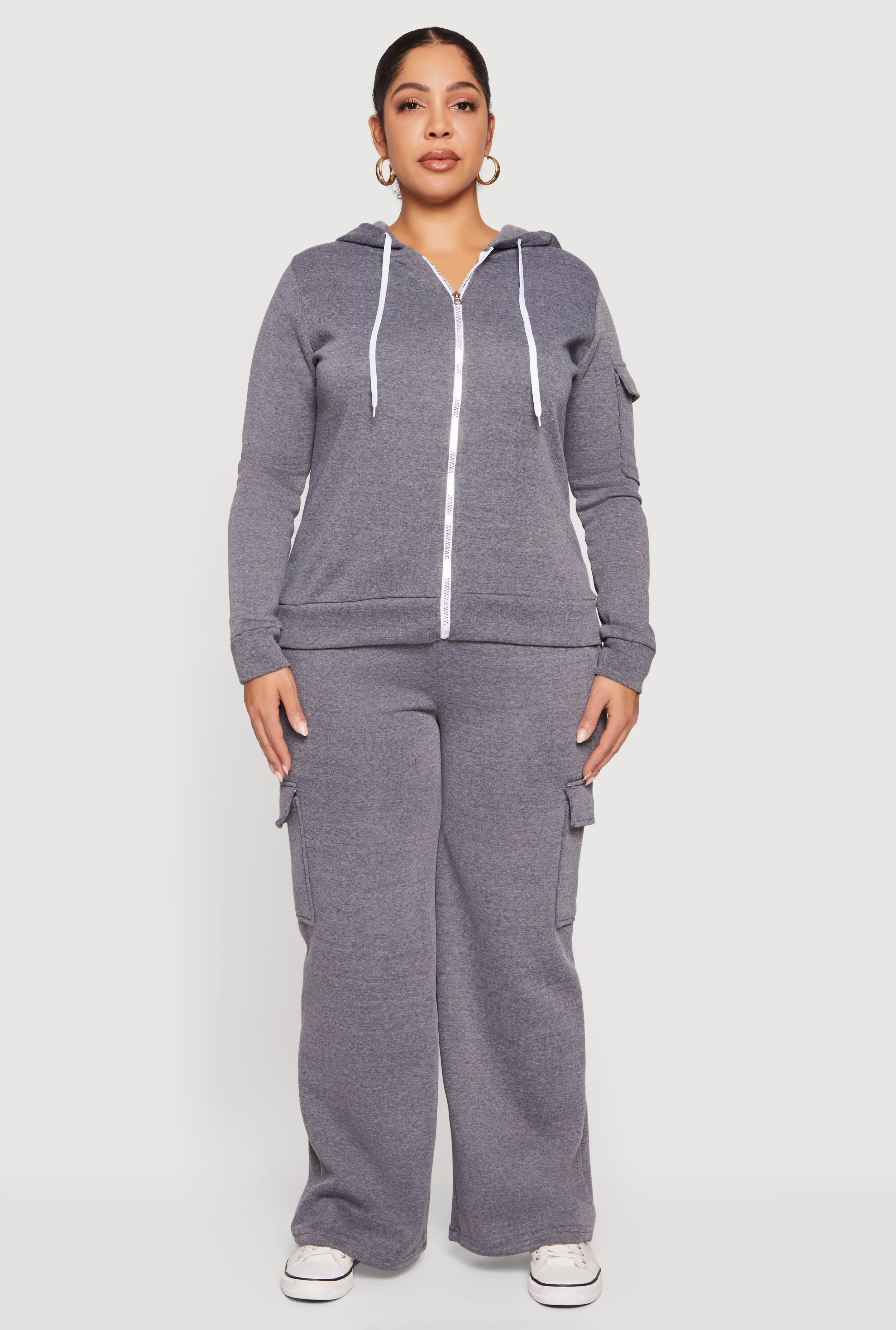 Plus Size Long Sleeve Zip Front Hoodie with Cargo Pocket sold by Rainbow product image thumbnail 2