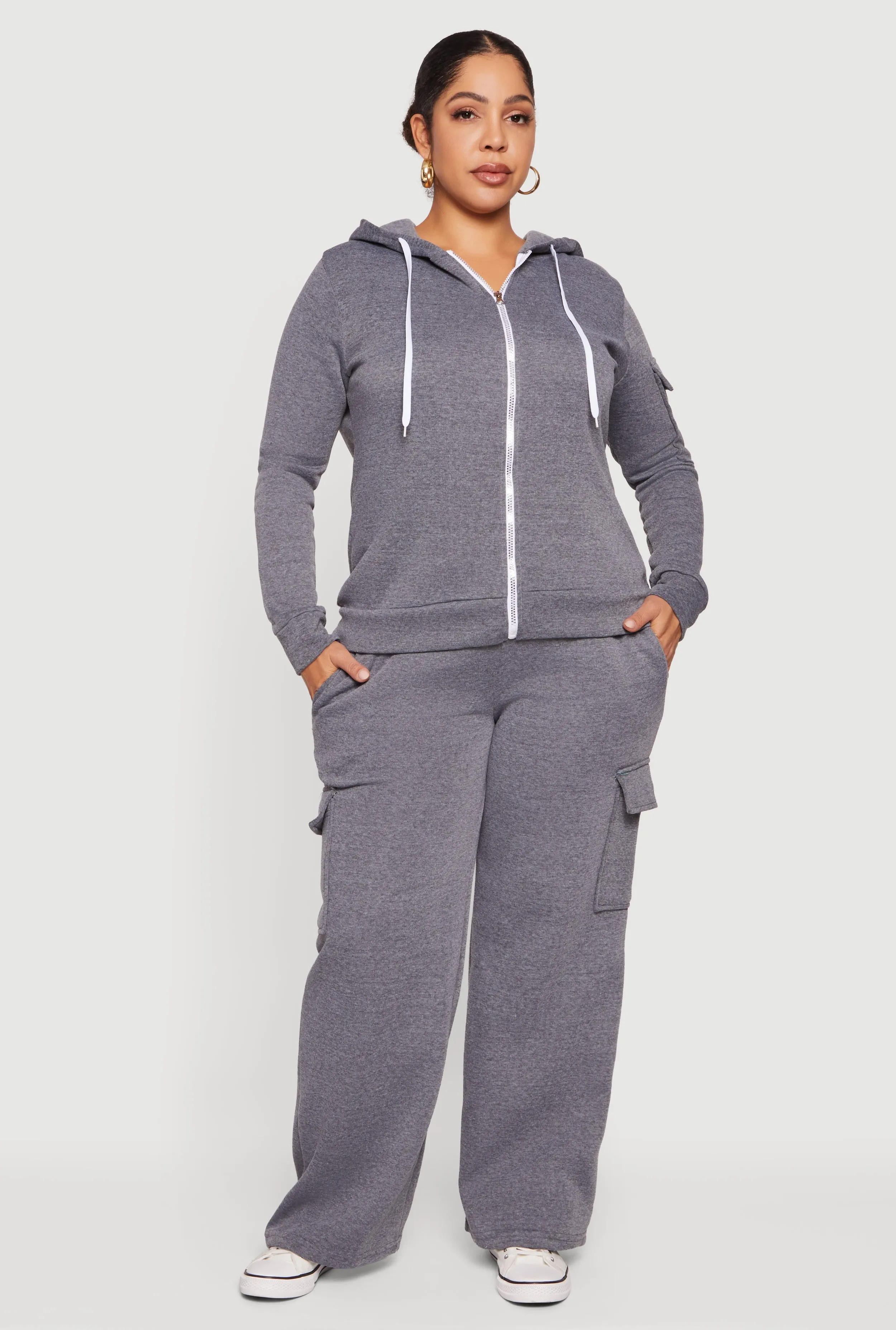 Plus Size Long Sleeve Zip Front Hoodie with Cargo Pocket sold by Rainbow product image thumbnail 3