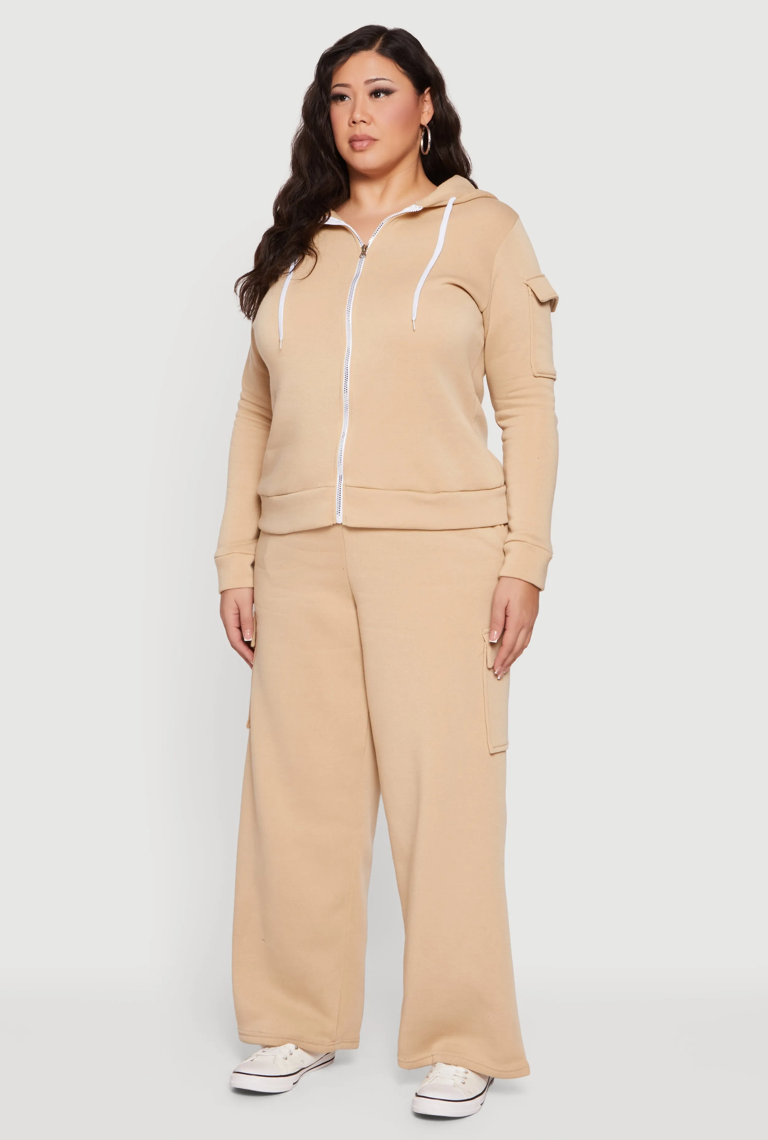 Plus Size Long Sleeve Zip Front Hoodie with Cargo Pocket sold by Rainbow product image thumbnail 5