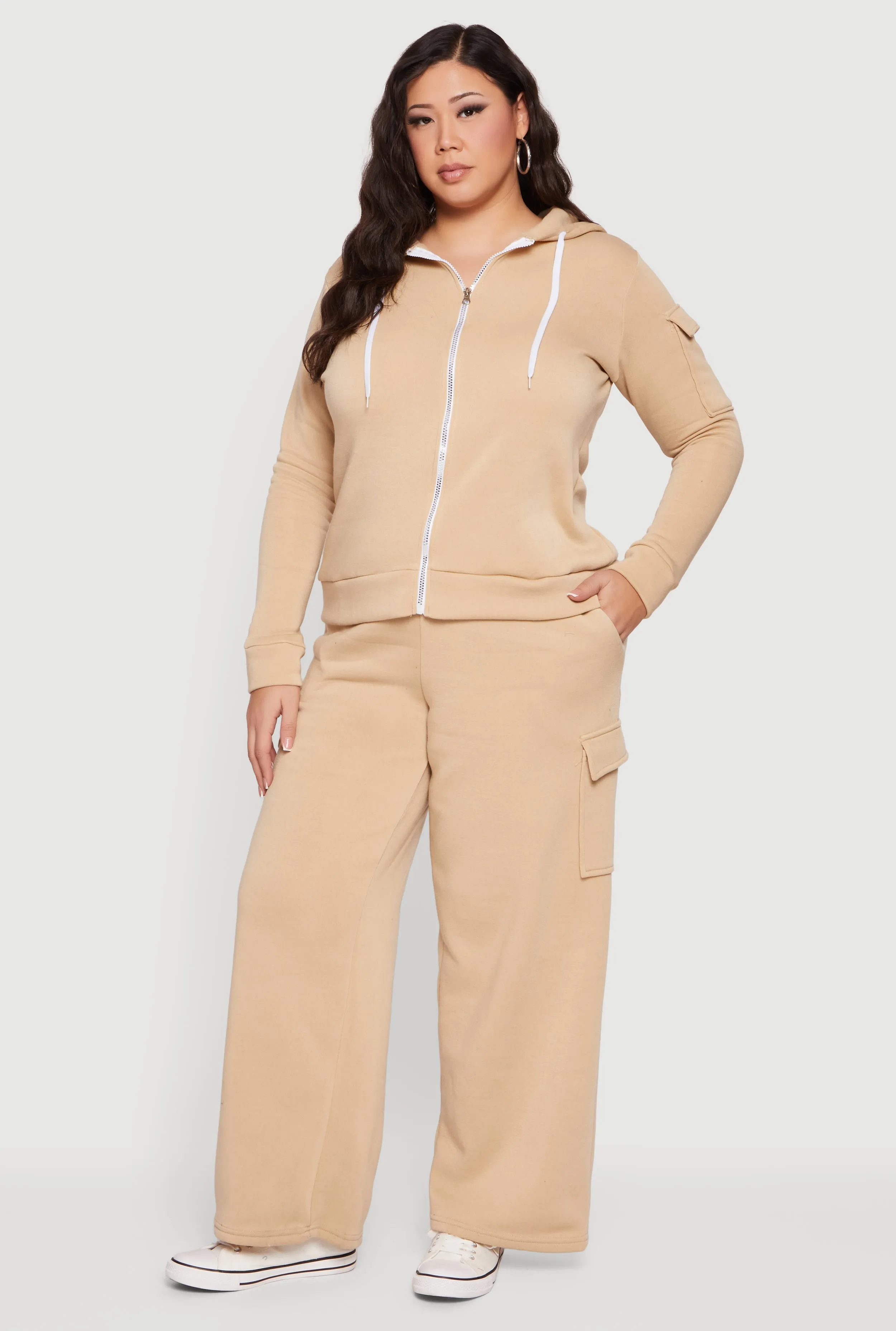 Plus Size Long Sleeve Zip Front Hoodie with Cargo Pocket sold by Rainbow product image thumbnail 3