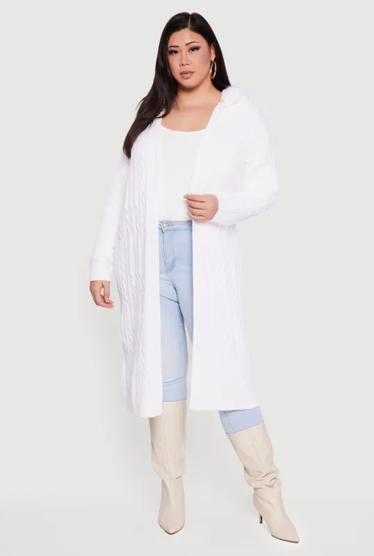 Plus Size Almost Famous Faux Fur Trim Hooded Long Cardigan sold by Rainbow