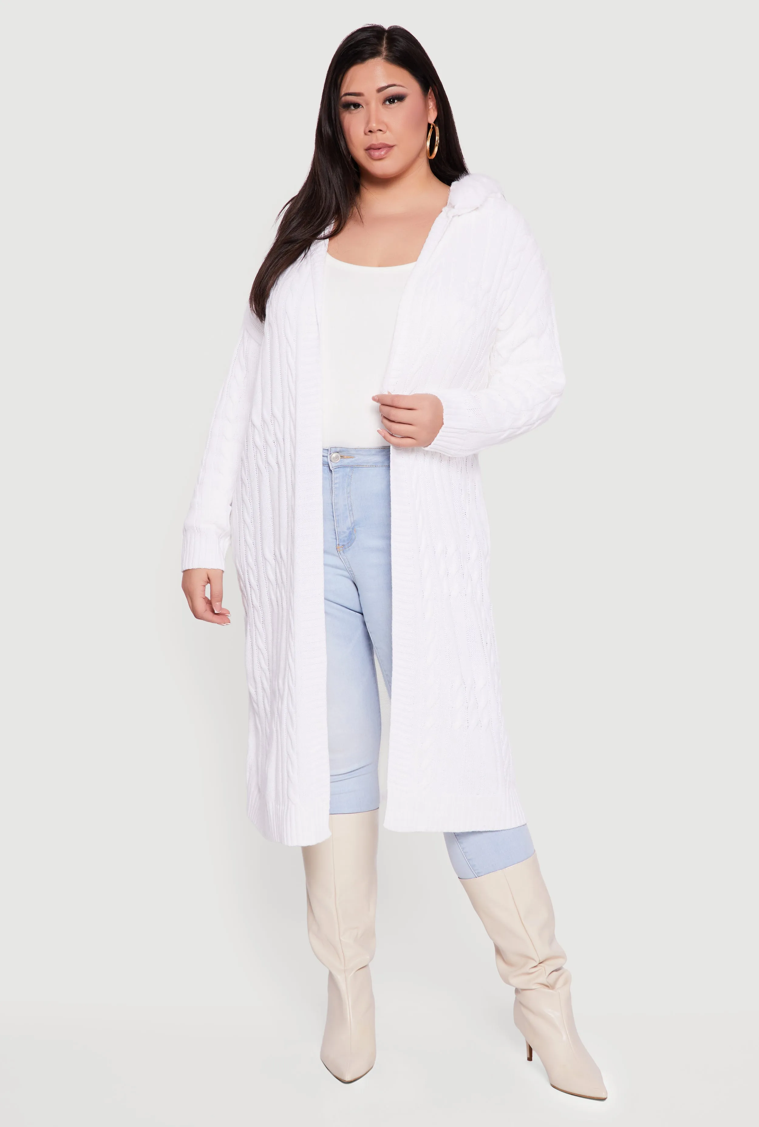 Plus Size Almost Famous Faux Fur Trim Hooded Long Cardigan sold by Rainbow