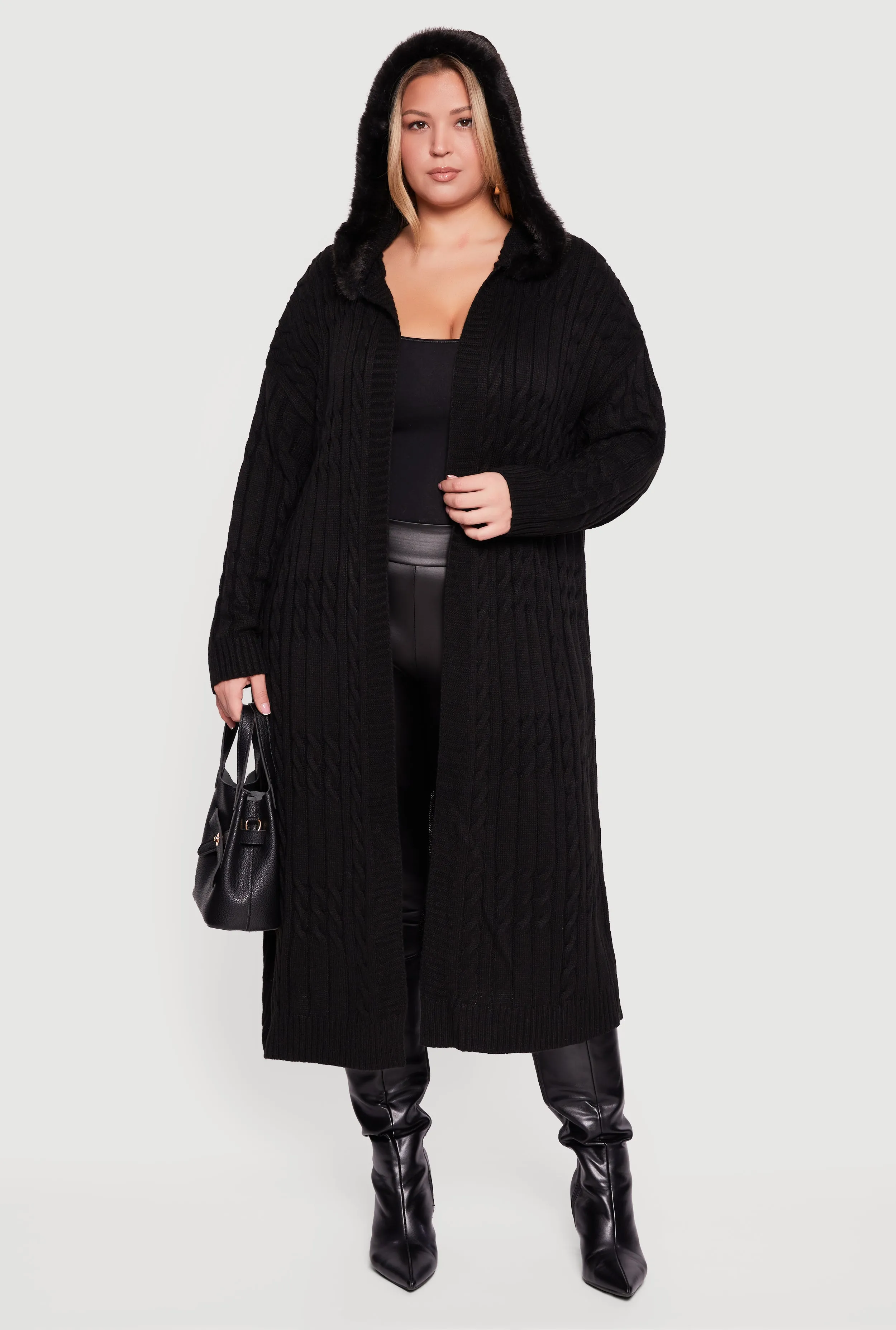 Plus Size Almost Famous Faux Fur Trim Hooded Long Cardigan sold by Rainbow product image thumbnail 2