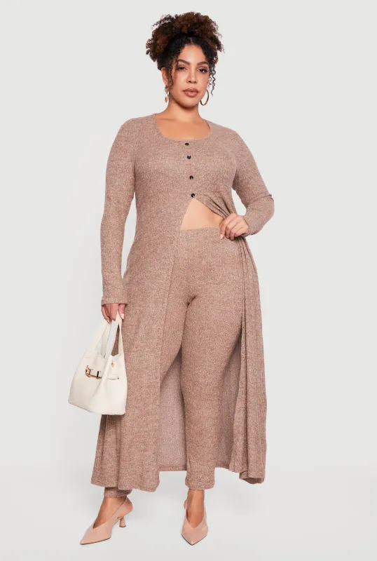 Plus Size High Waisted Brushed Ribbed Knit Leggings sold by Rainbow