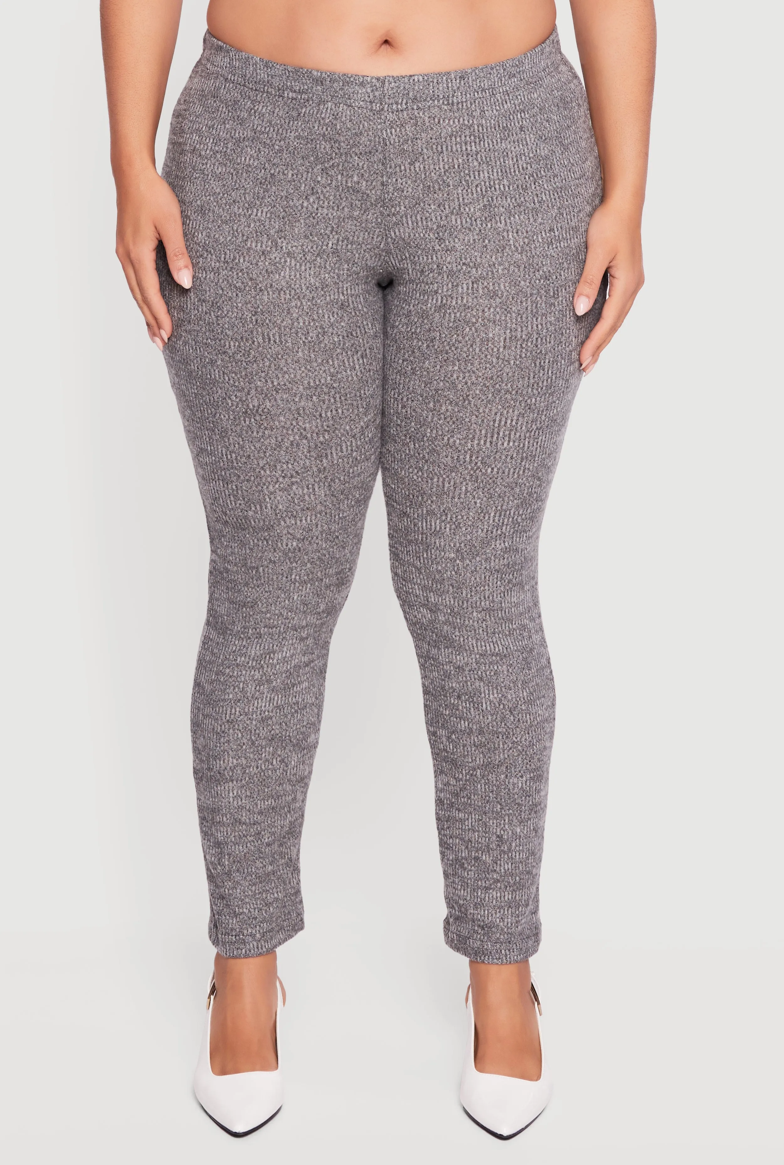 Plus Size High Waisted Brushed Ribbed Knit Leggings sold by Rainbow product image thumbnail 3