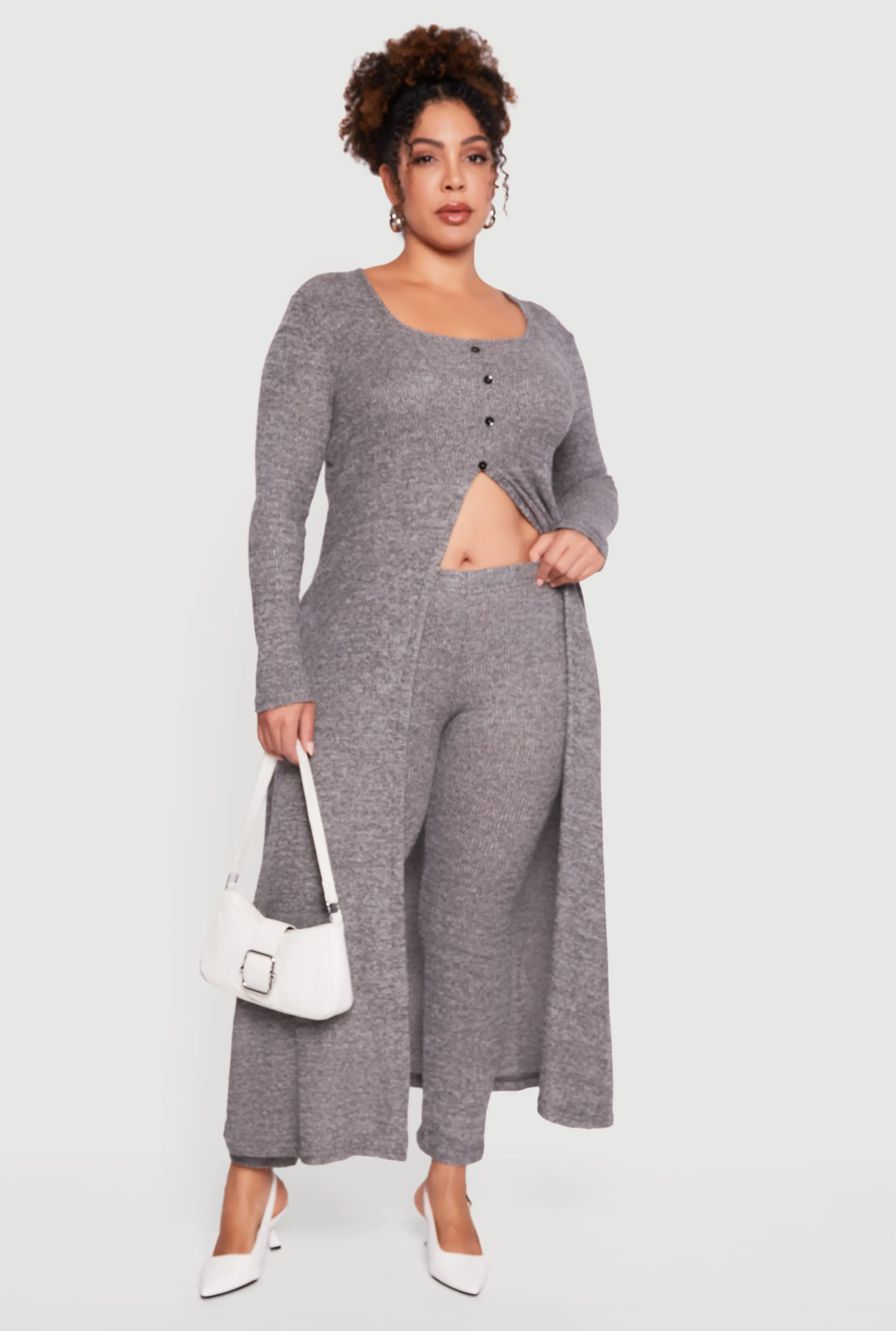 Plus Size High Waisted Brushed Ribbed Knit Leggings sold by Rainbow