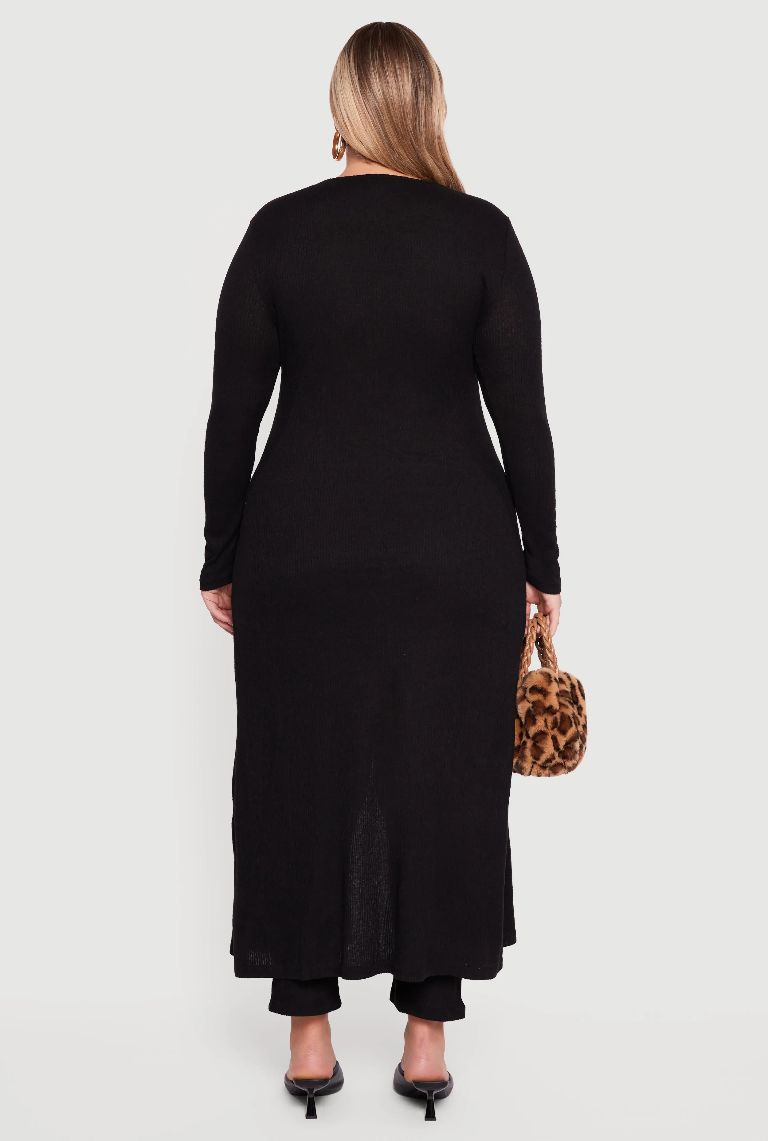 Plus Size Split Hem Long Sweater with Faux Buttons sold by Rainbow product image thumbnail 5