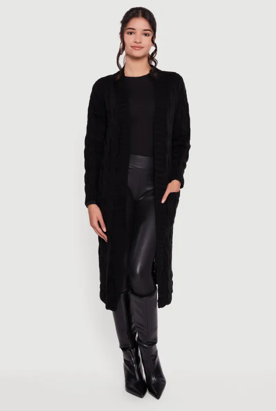 Cable Knit Open Front Long Cardigan sold by Rainbow