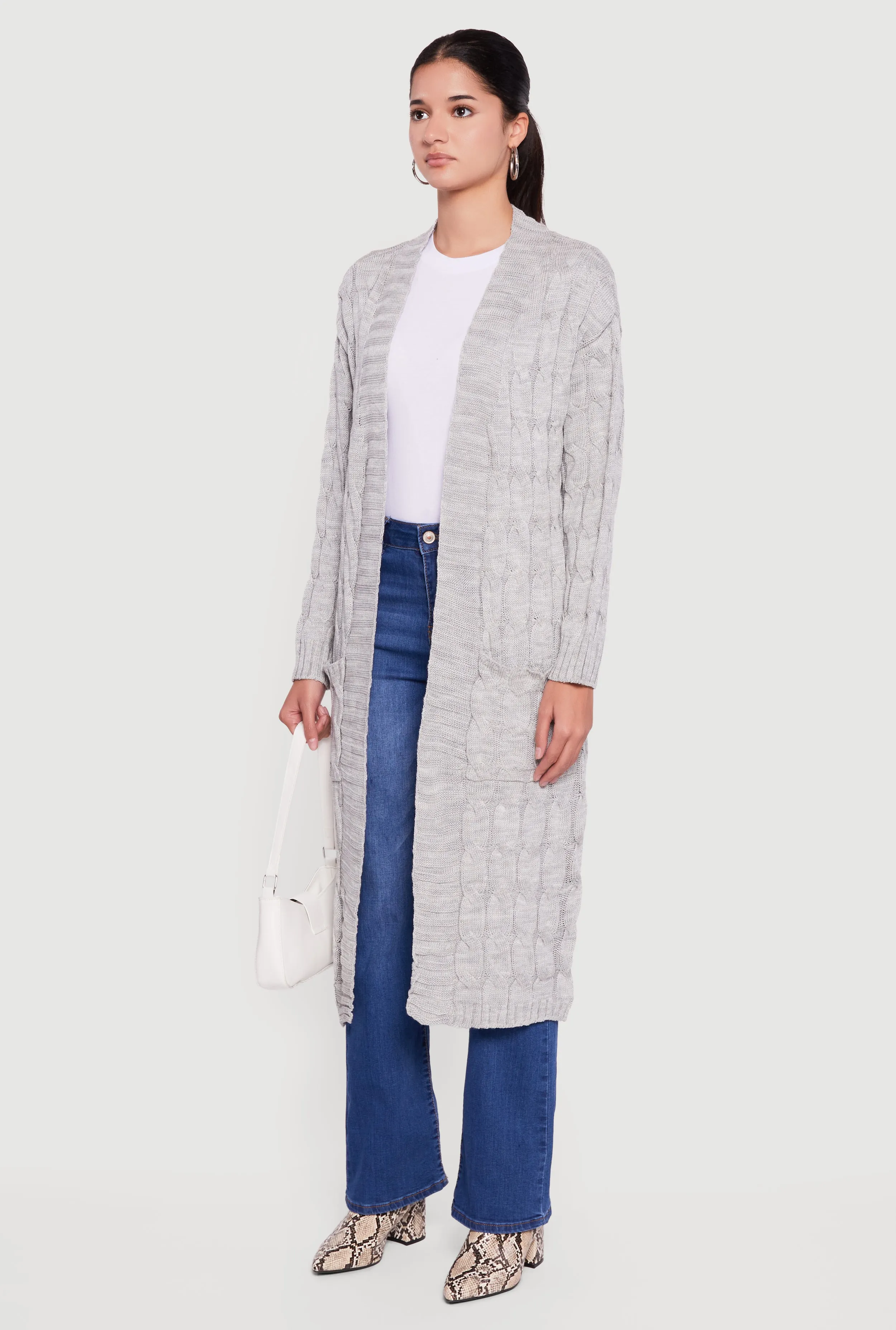 Cable Knit Open Front Long Cardigan sold by Rainbow product image thumbnail 3