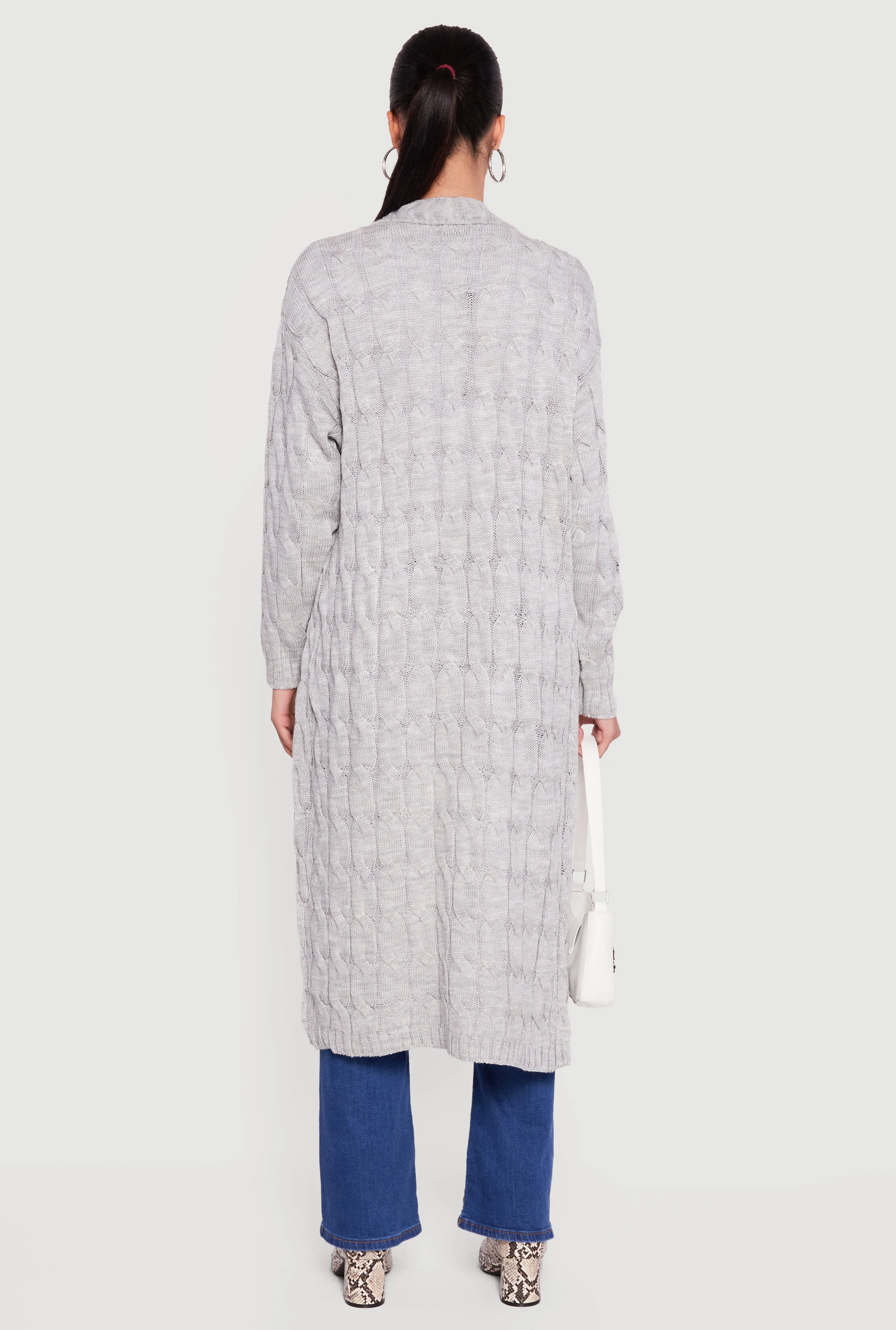 Cable Knit Open Front Long Cardigan sold by Rainbow product image thumbnail 5