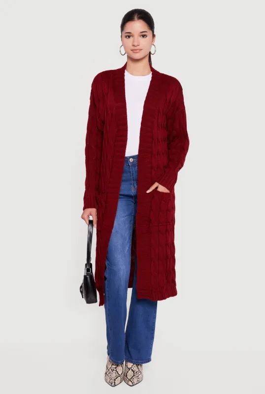 Cable Knit Open Front Long Cardigan sold by Rainbow