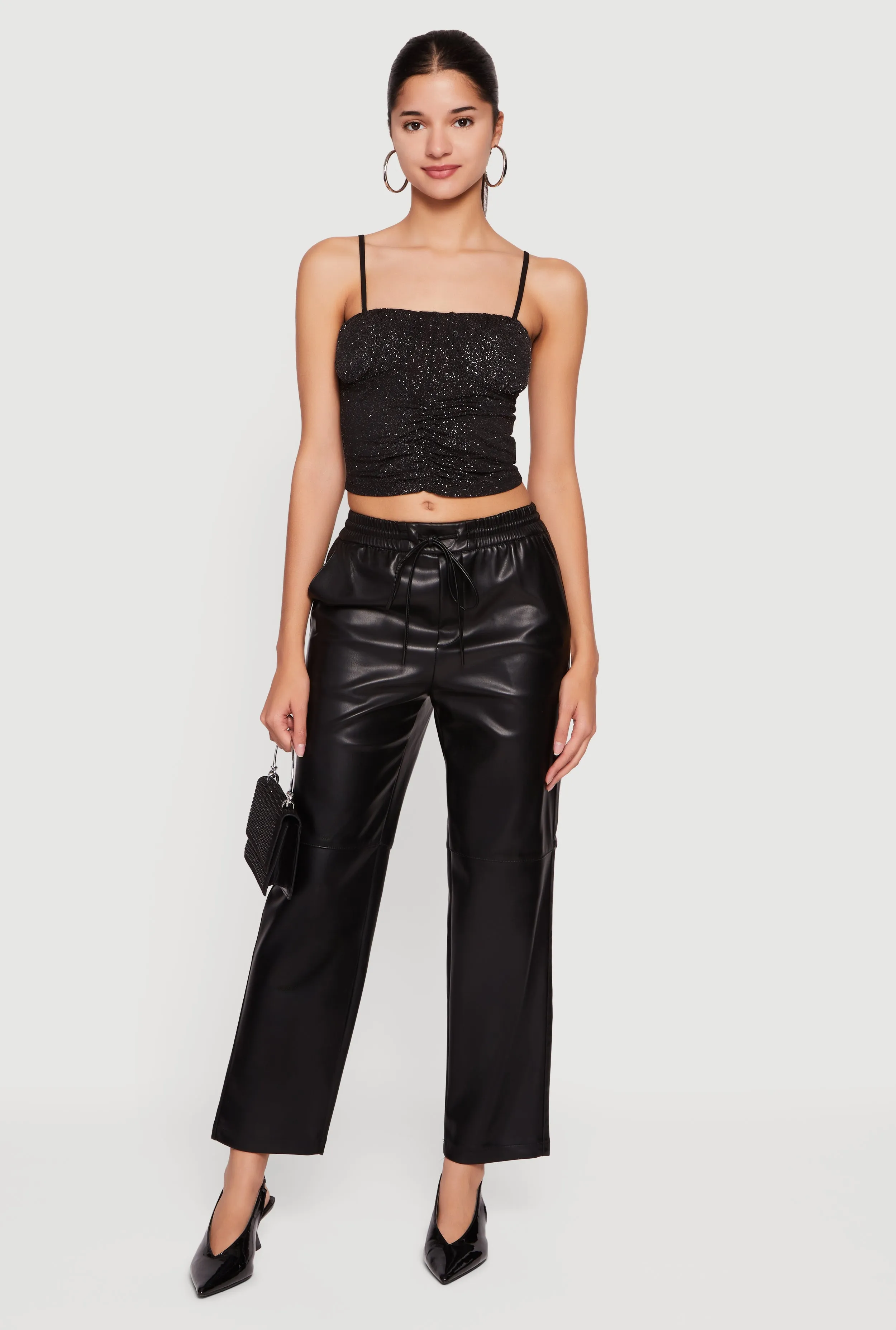 Glitter Ruched Front Cropped Cami Top sold by Rainbow