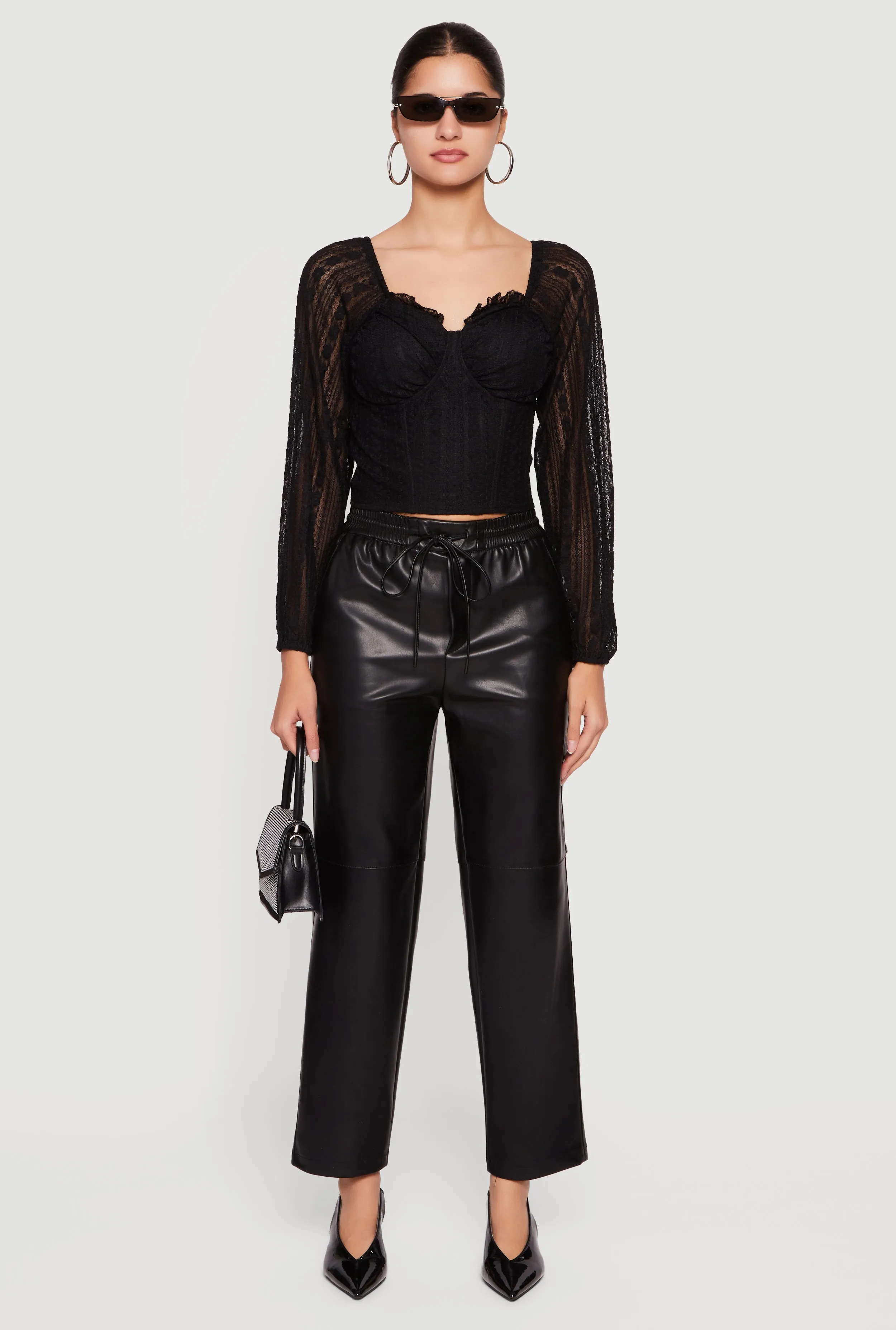 Lace Long Sleeve Sweetheart Neckline Crop Top sold by Rainbow