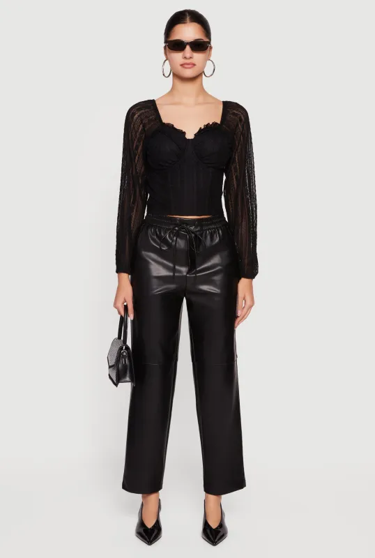 Lace Long Sleeve Sweetheart Neckline Crop Top sold by Rainbow