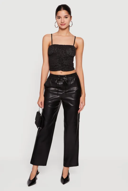 Glitter Ruched Front Cropped Cami Top sold by Rainbow